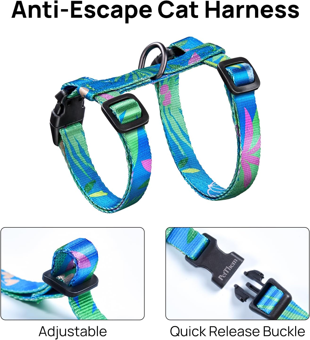 Cat Harness and Leash Set - Escape Proof Adjustable Cat Harness, Comfo