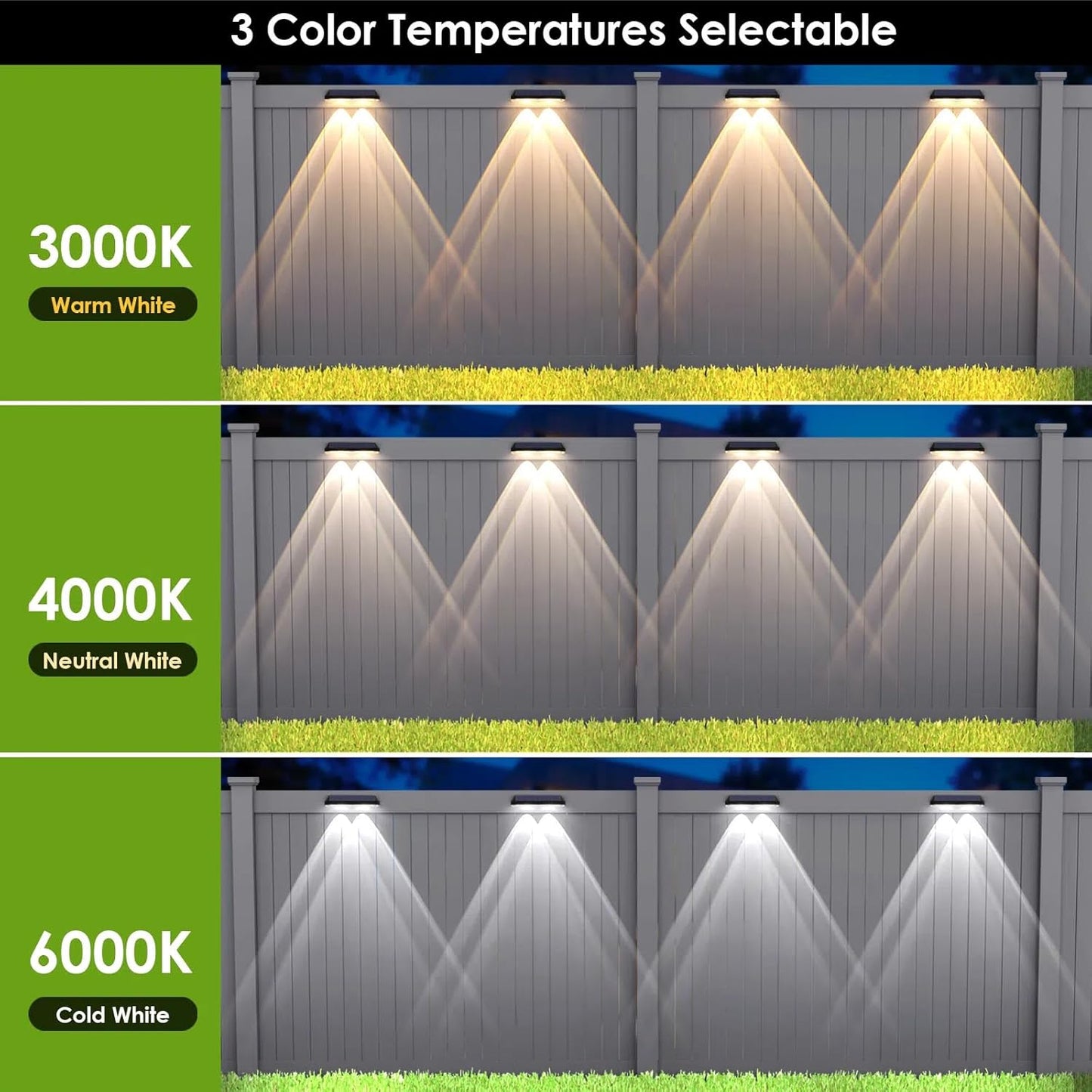 Solar Fence Lights Outdoor - 2700/4000/6000K 3 Mode, 8 Pack Solar Fenc