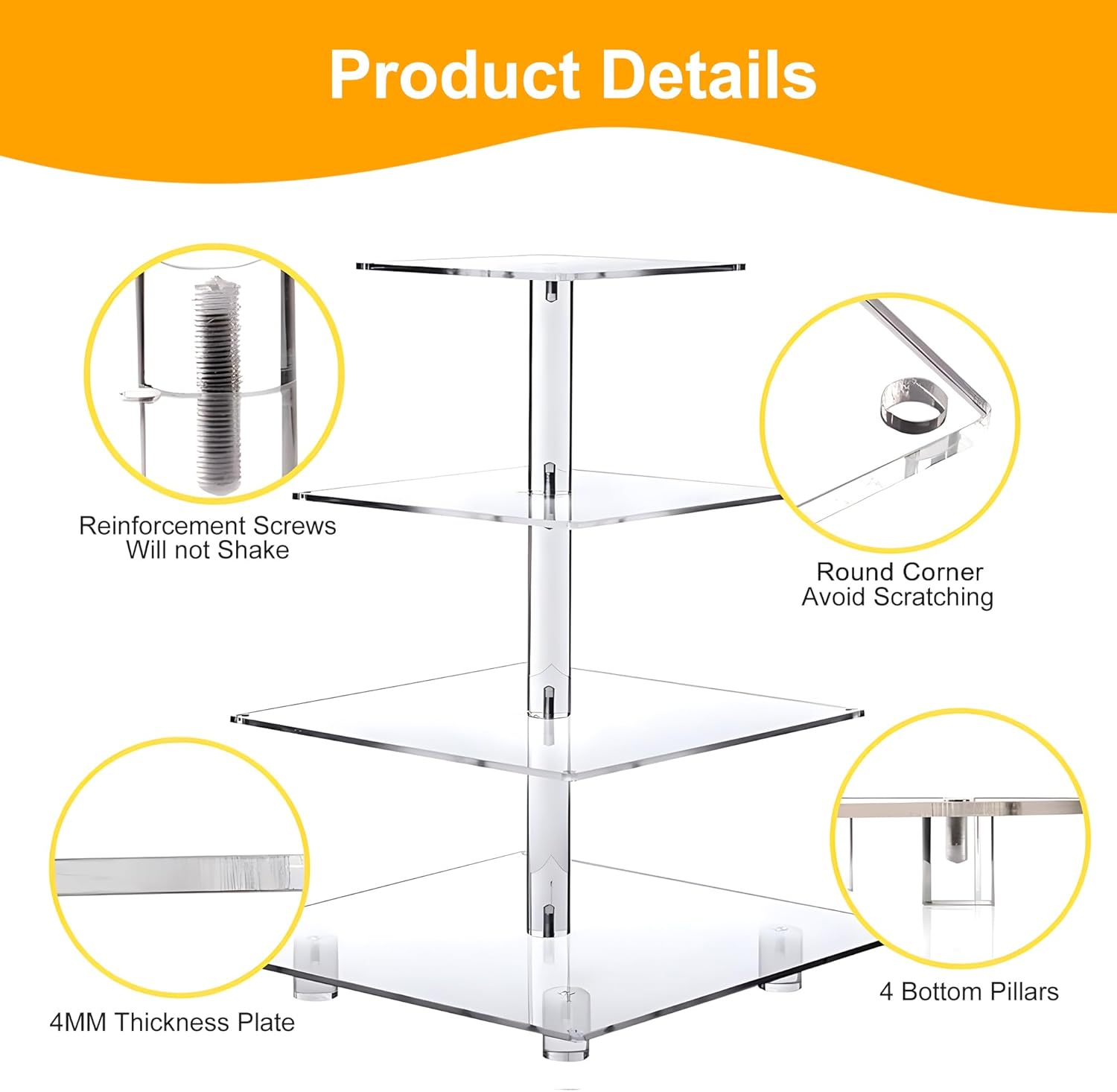 YestBuy 4 Tier Cupcake Stand Acrylic Tower Display with LED Light Prem