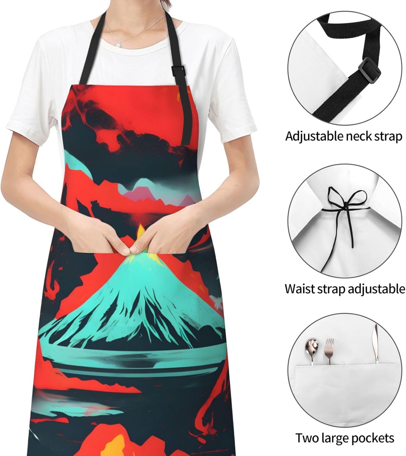YANYU Volcano Bloom Print 28x33 In Kitchen Apron Stylish Chef Apron with Pockets for Cooking Baking Painting