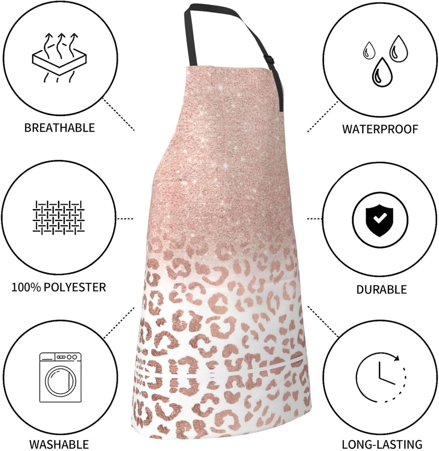 rose gold glitter print Waterproof apron with pocket adjustable cookin