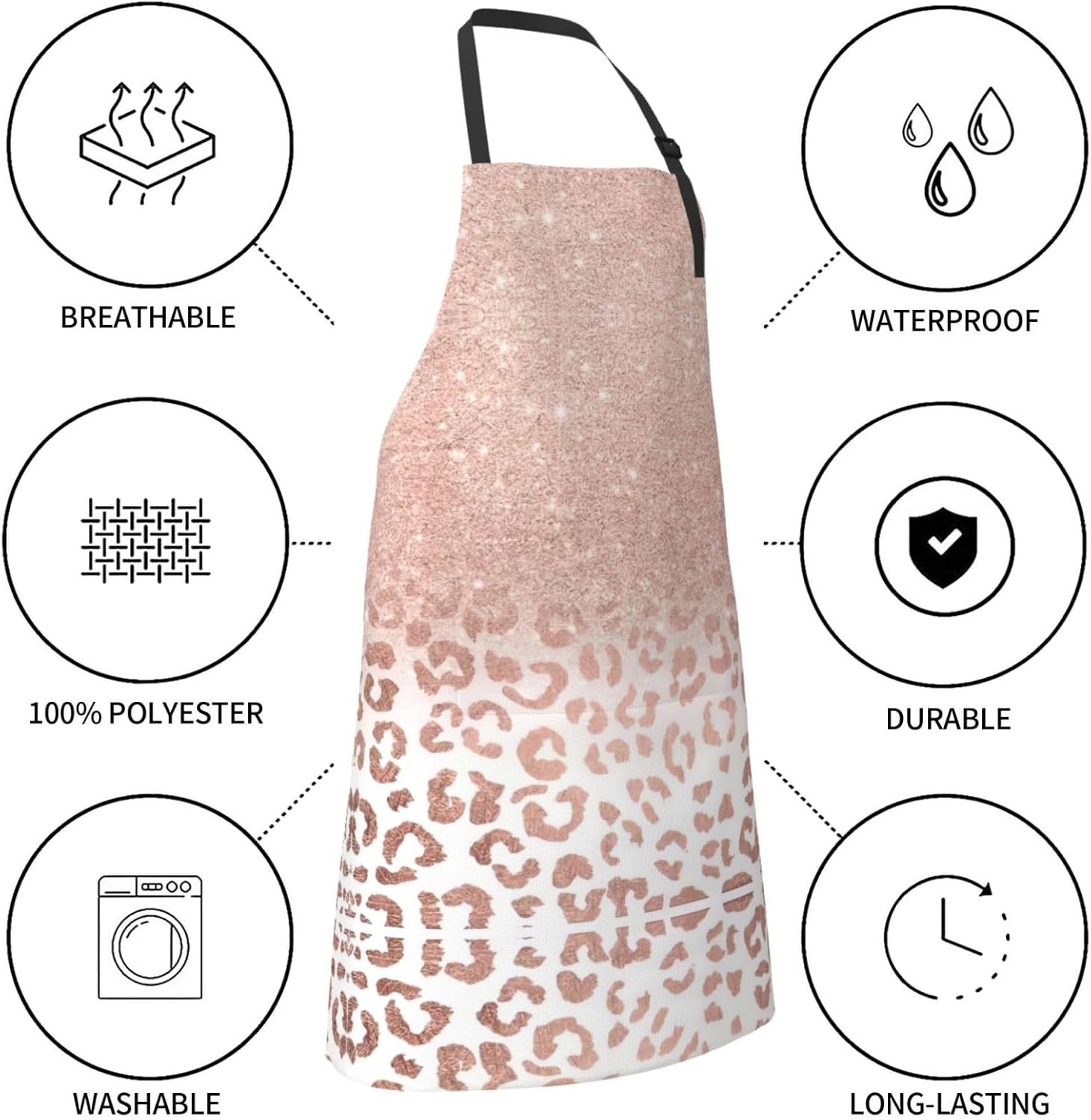 rose gold glitter print Waterproof apron with pocket adjustable cookin