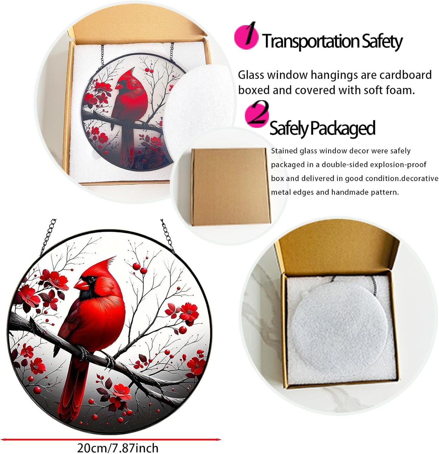 RIVEENY Cardinal Stained Glass Window Hanging,Cardinal Stained Glass S