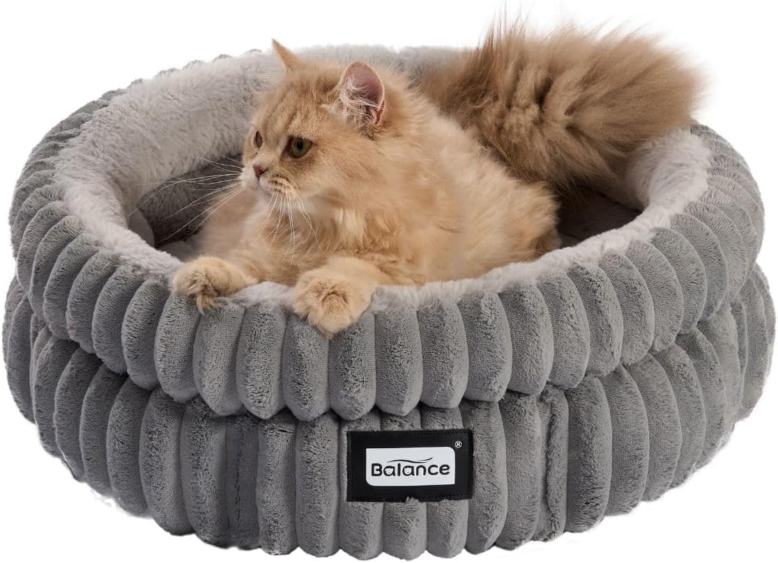 BALANCE Cat Bed Kitten Bed, Washable Round Cat Beds for Indoor Cats, S