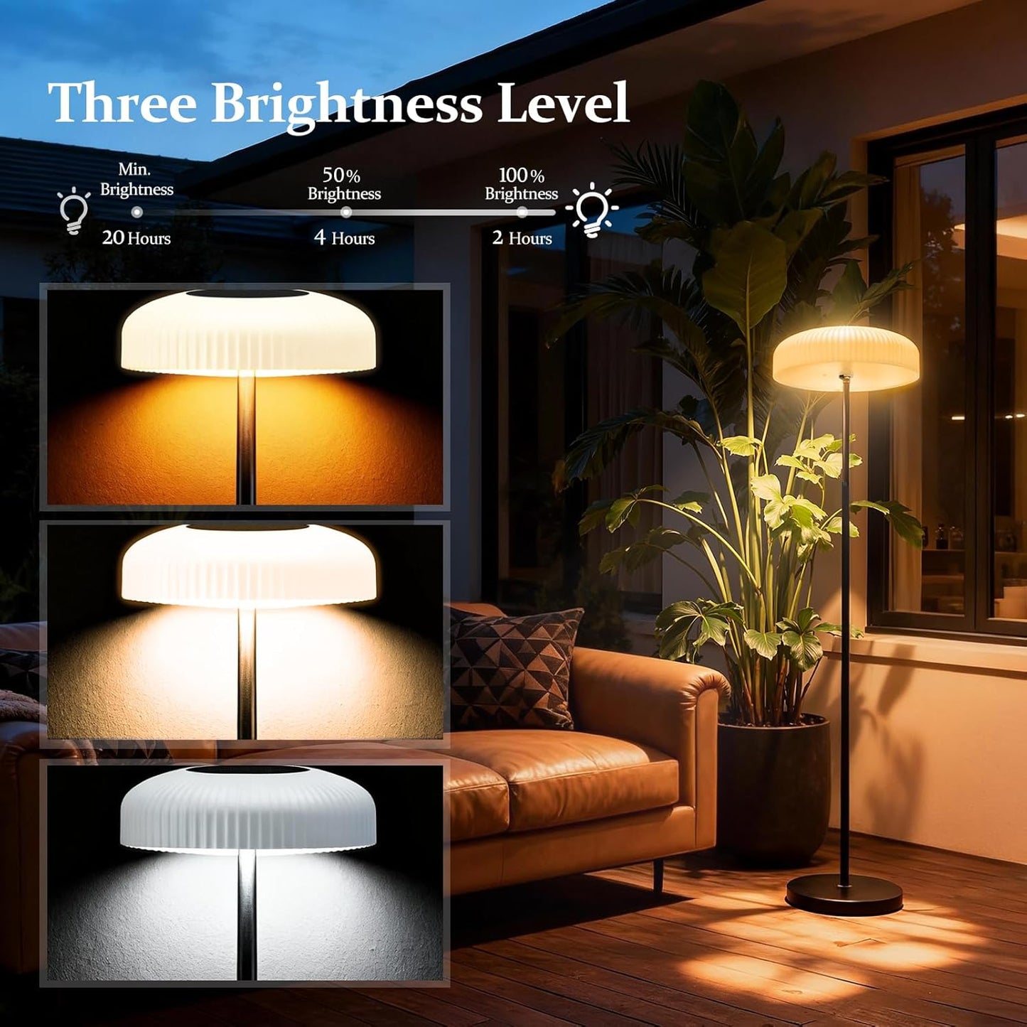 M KARMATER Solar Outdoor Floor Lamp for Patio,IP65 Waterproof Cordless Standing Lamp with Remote Control & Touch Sensor, Tall Rechargeable Ambient Light for Porch Garden & Living Room,Warm/White,USB-C