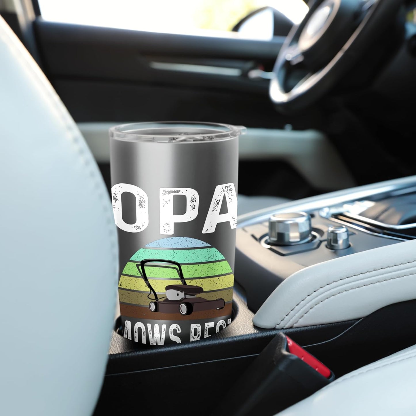 Funny Opa Mows Best Lawn Care Grass Mowing Lawn Mower Dad Stainless Steel Insulated Tumbler
