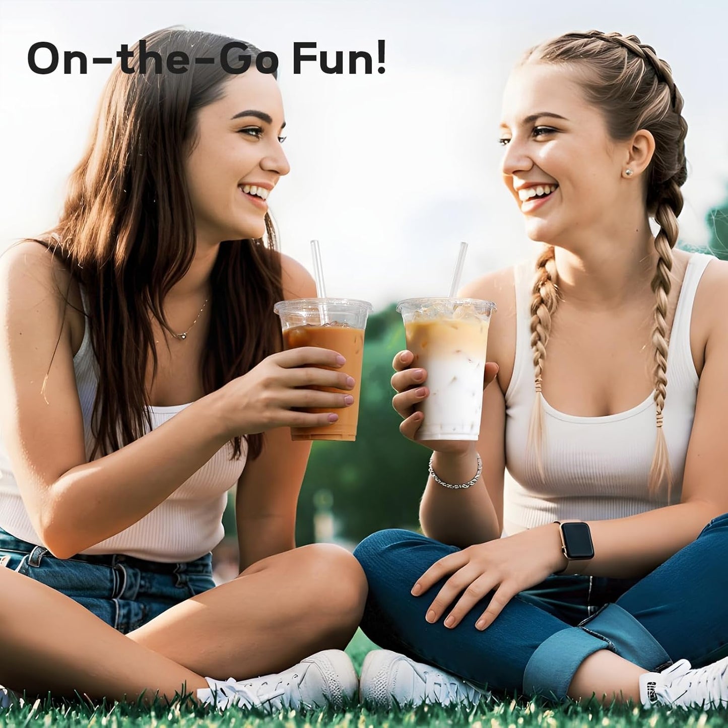 AOZITA 100 Pack - 16 oz Clear Plastic Cups with Lids and Straws, Food 