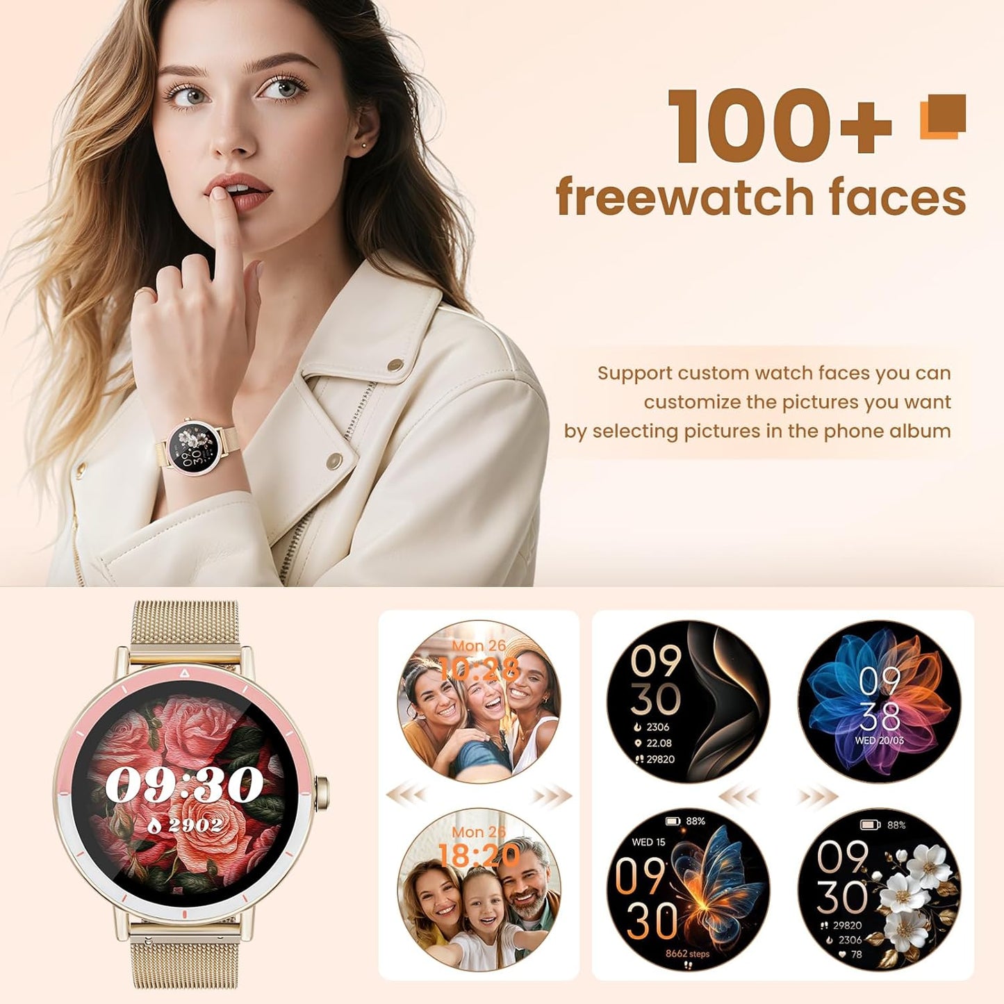 KEEPONFIT Smart Watches for Women Android/iPhone, IP68 Waterproof Fitn