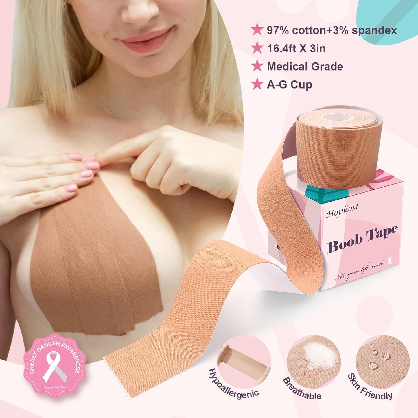 Boob Tape Breast Lift Tape for Large Breasts with 2 Pcs Nipple Covers 