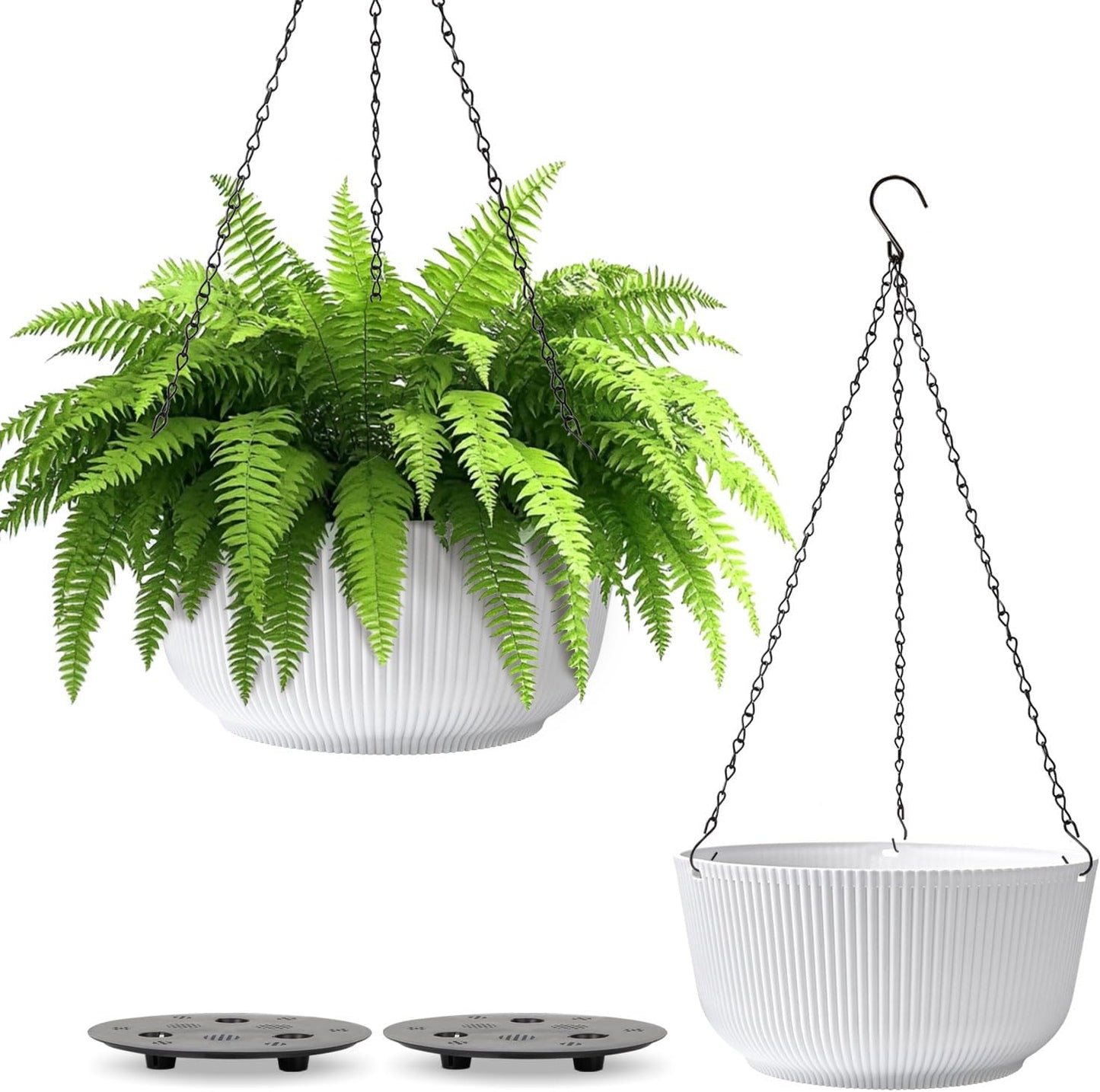 T4U 10 Inch Hanging Planters for Indoor Plants, 2 Pack White Self Wate