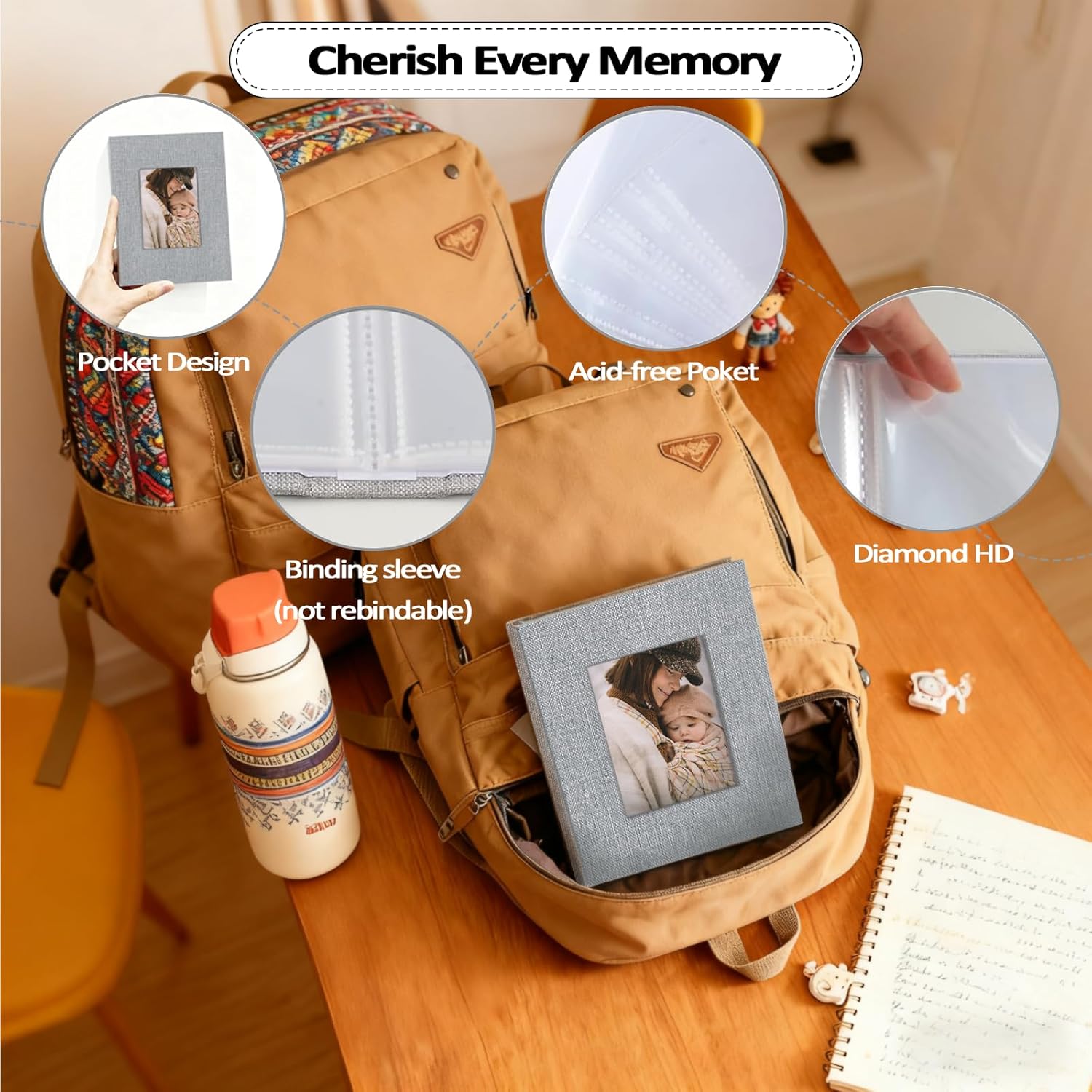 Popotop 2 Pack Photo Album 4x6 Pictures, Small Linen Slip-in Photo Alb