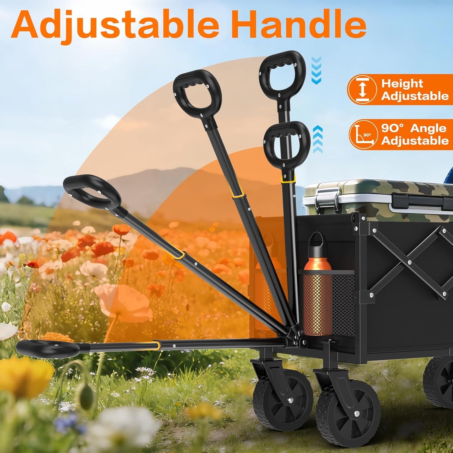 Wagons Carts Foldable, 360LBS Folding Utility Heavy Duty Wagon Cart with Wheels, 100L Portable Utility Outdoor Wagon for Shopping, Beach, Camping, Sports, Garden