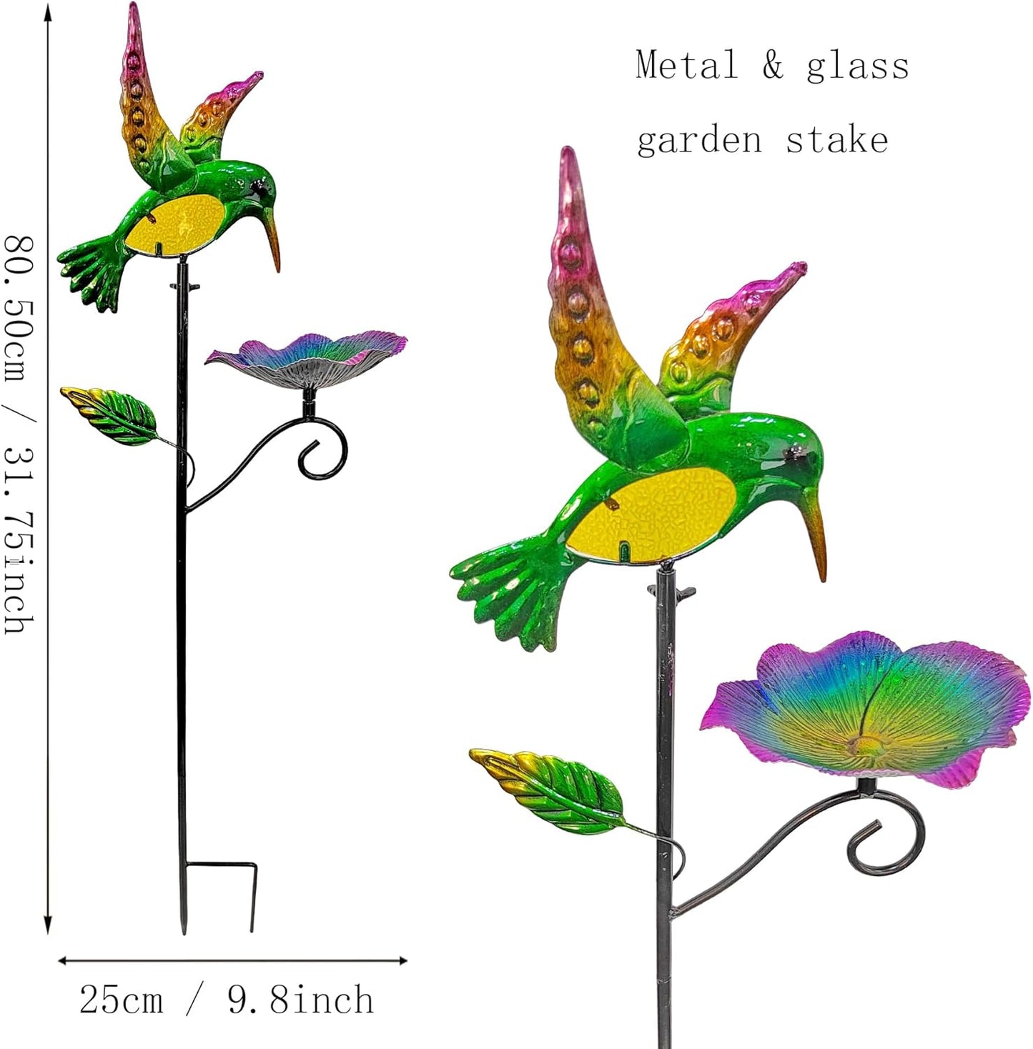 Outdoor Metal Bird Feeding Stake, Hummingbird Bath And Bird Feeding Platform for Garden Yard Backyard Decoration, Featuring a Bright Colorful Tray to Attract Wild Birds (Hummingbird feeder stake)