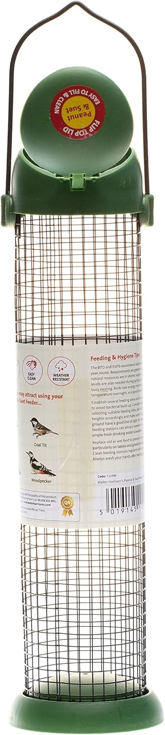 Walter Harrison's Wild Bird Flip Top Green Hanging Peanut Feeder - Lar