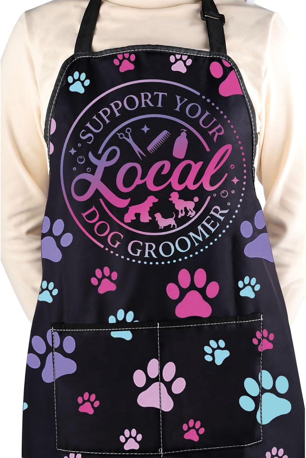 WCGXKO Support Your Local Dog Groomer Kitchen Apron Dog Hair Grooming Gift Cute Pet Grooming Gift