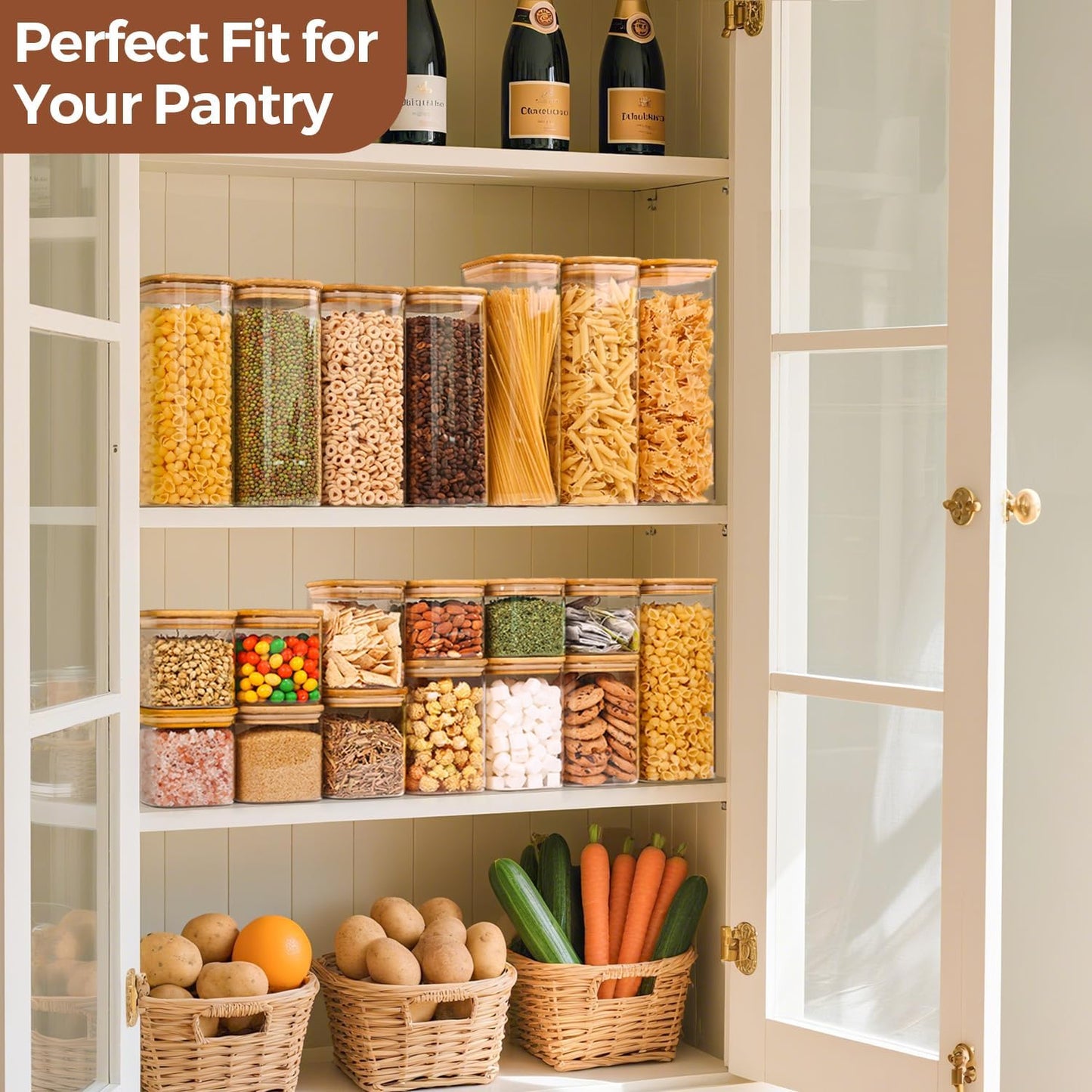 ComSaf Airtight Glass Storage Canister with Lids (0.7Qt/1.2Qt/1.6Qt) S