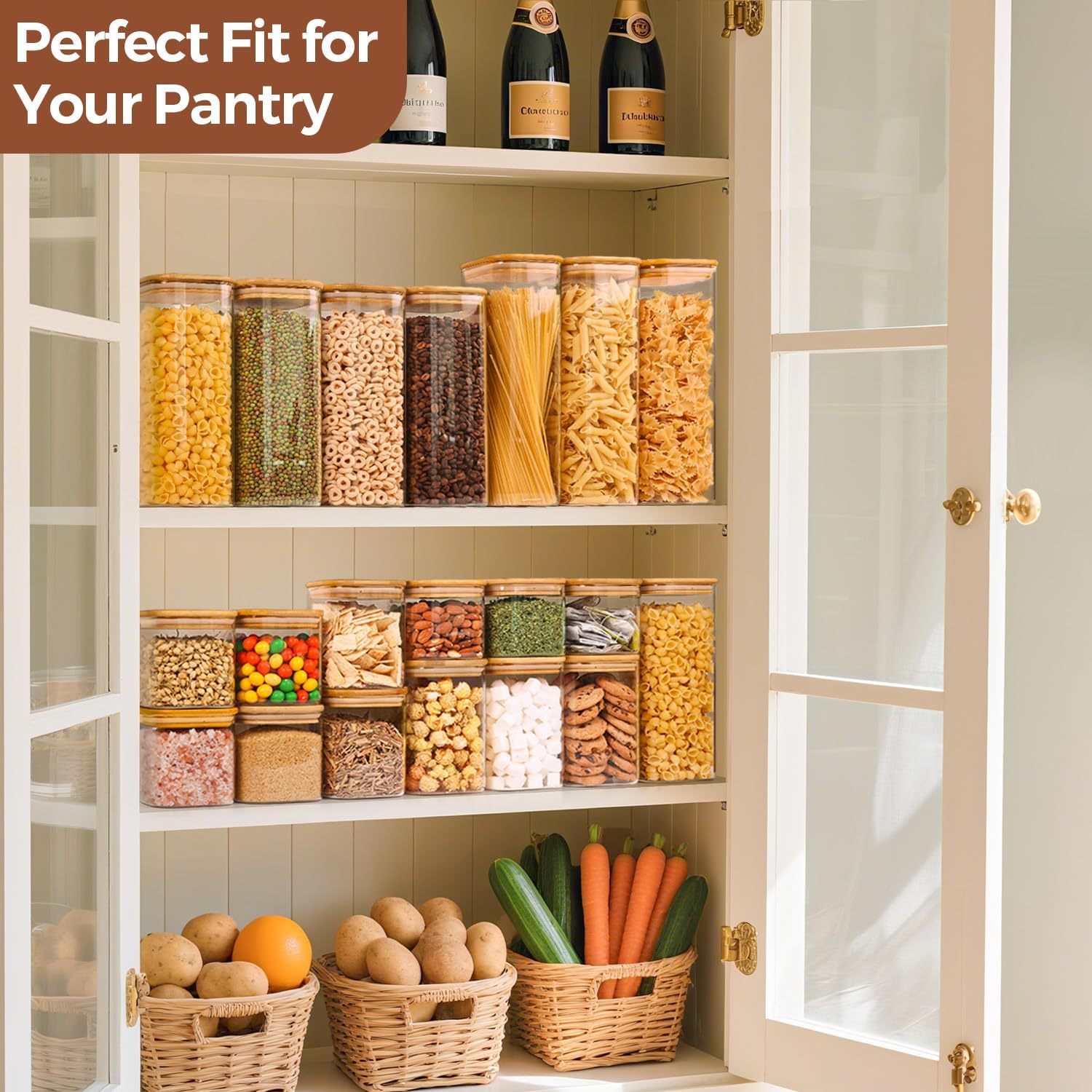 ComSaf Airtight Glass Storage Canister with Lids (0.7Qt/1.2Qt/1.6Qt) S