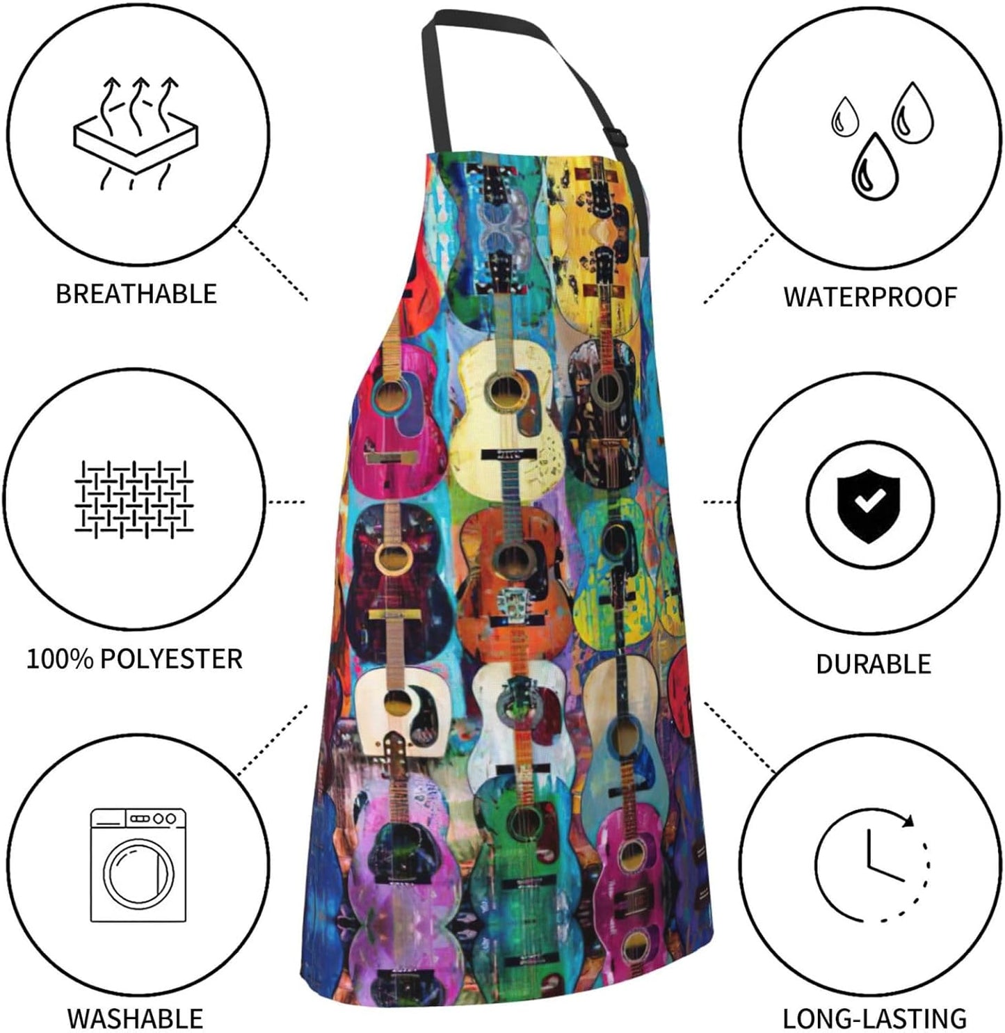 Color Acoustic and Guitars print Waterproof chef's apron with pocket a