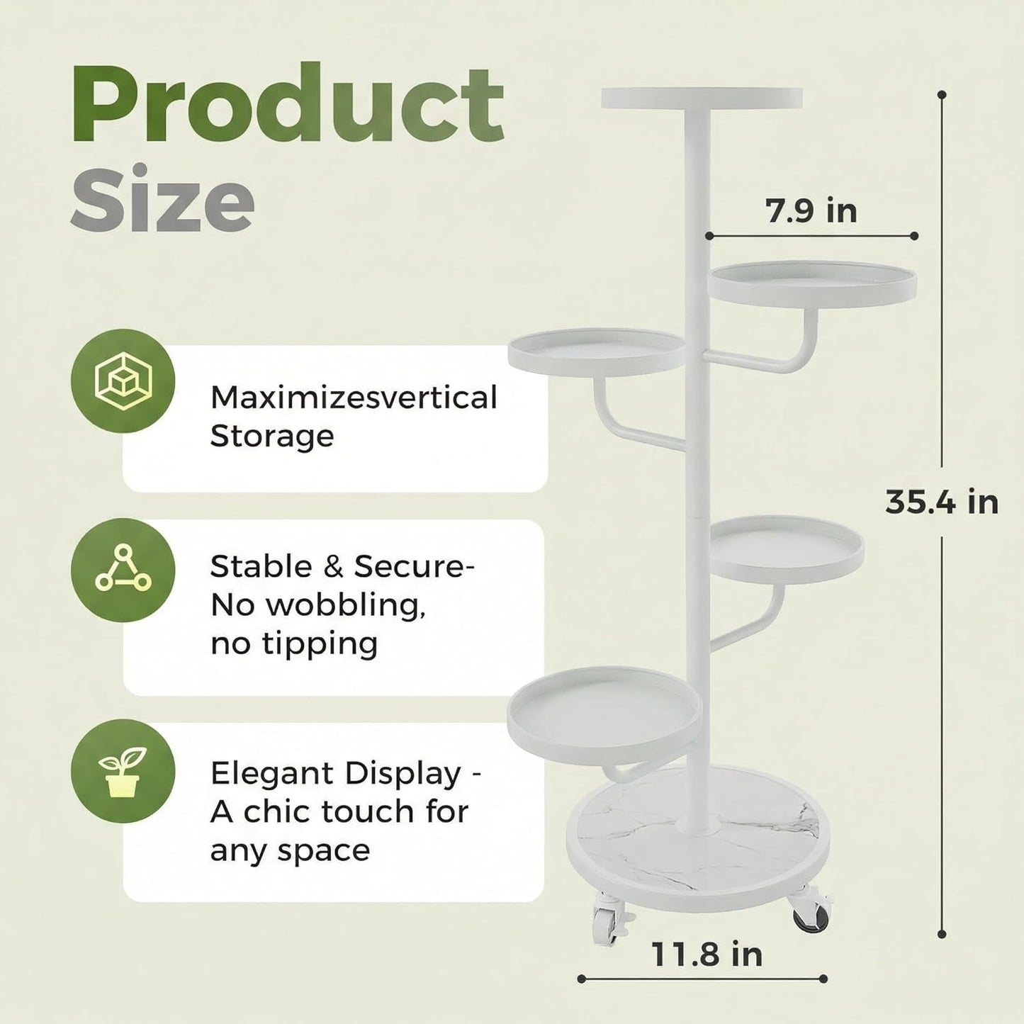 Bamworld Tall Plant Stand Indoor Outdoor Metal Plant Stands with Wheel