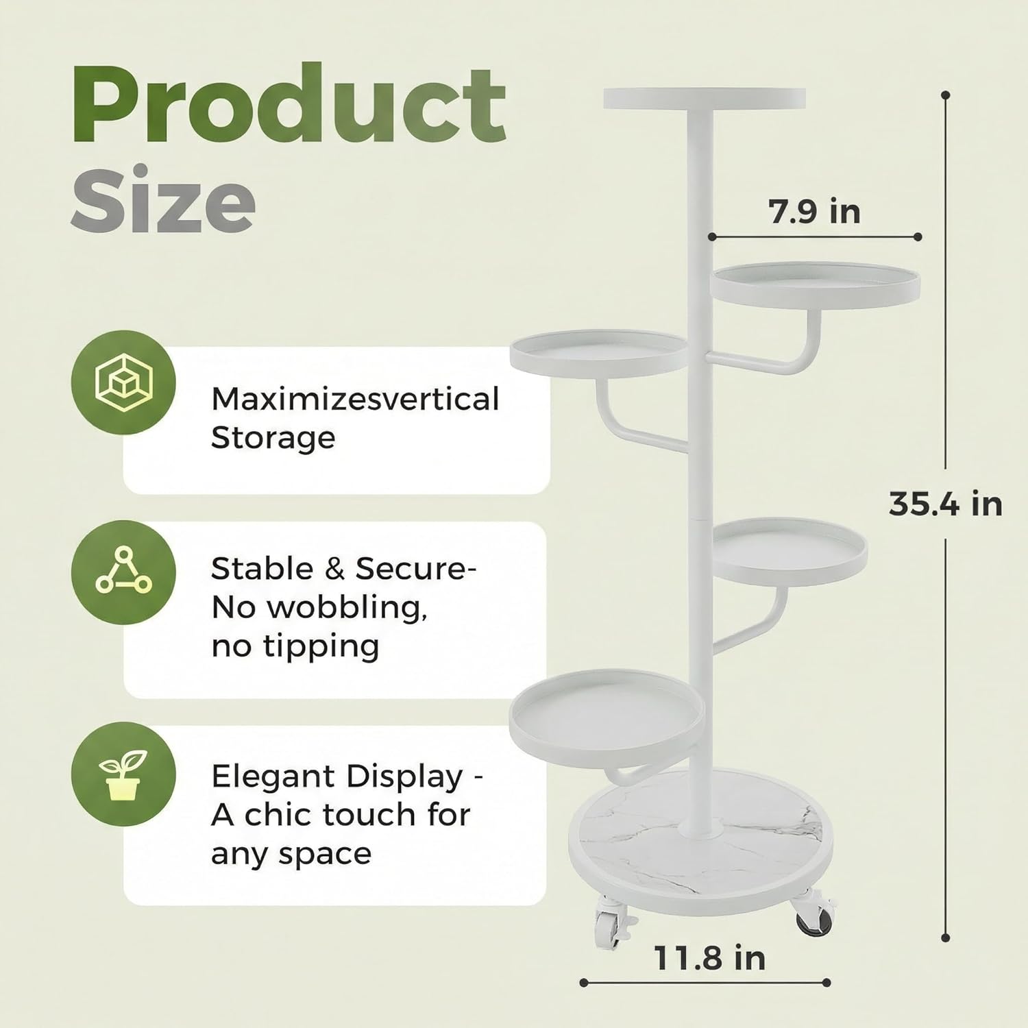 Bamworld Tall Plant Stand Indoor Outdoor Metal Plant Stands with Wheel