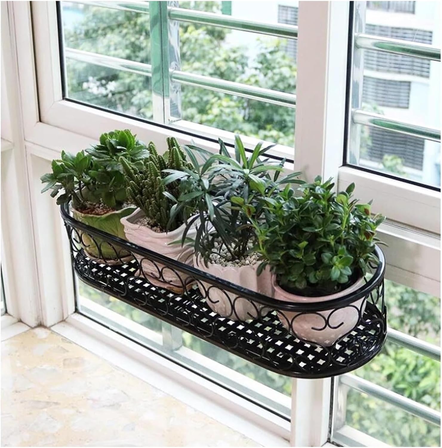 Multi-Size Railing Planter Pots - Black Fence Planters, Decorative Han