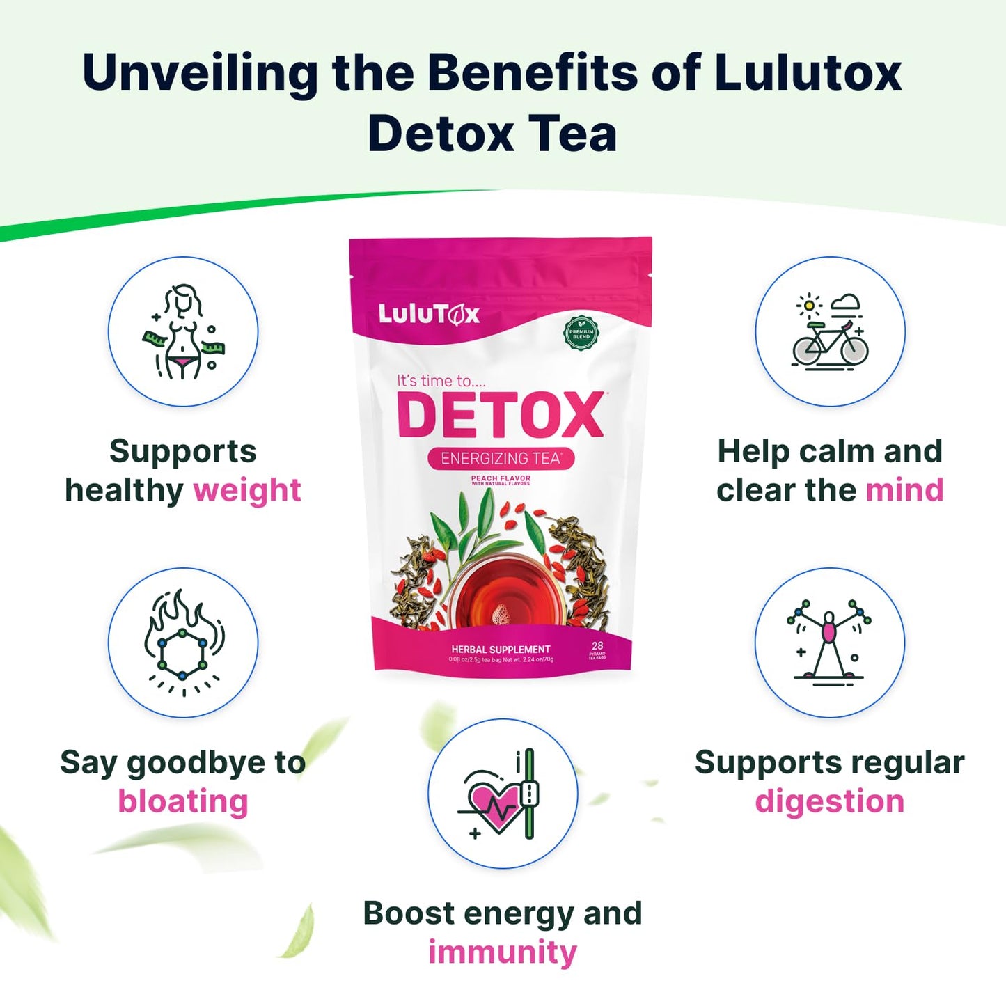 LULUTOX Detox Tea - Herbal Blend with Dandelion, Ginseng, and Ginger -