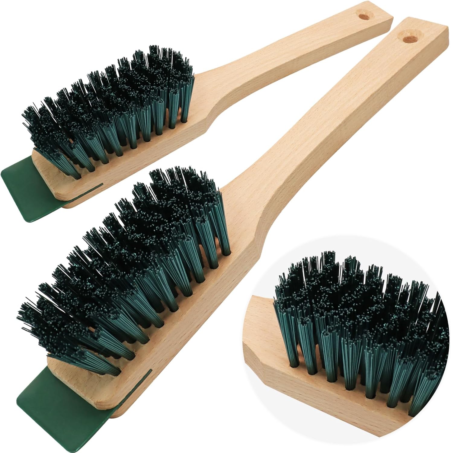 2PCS 12.3 Inch Lawn Mower Scrub Brush,Stiff Bristle Brush with Scraper