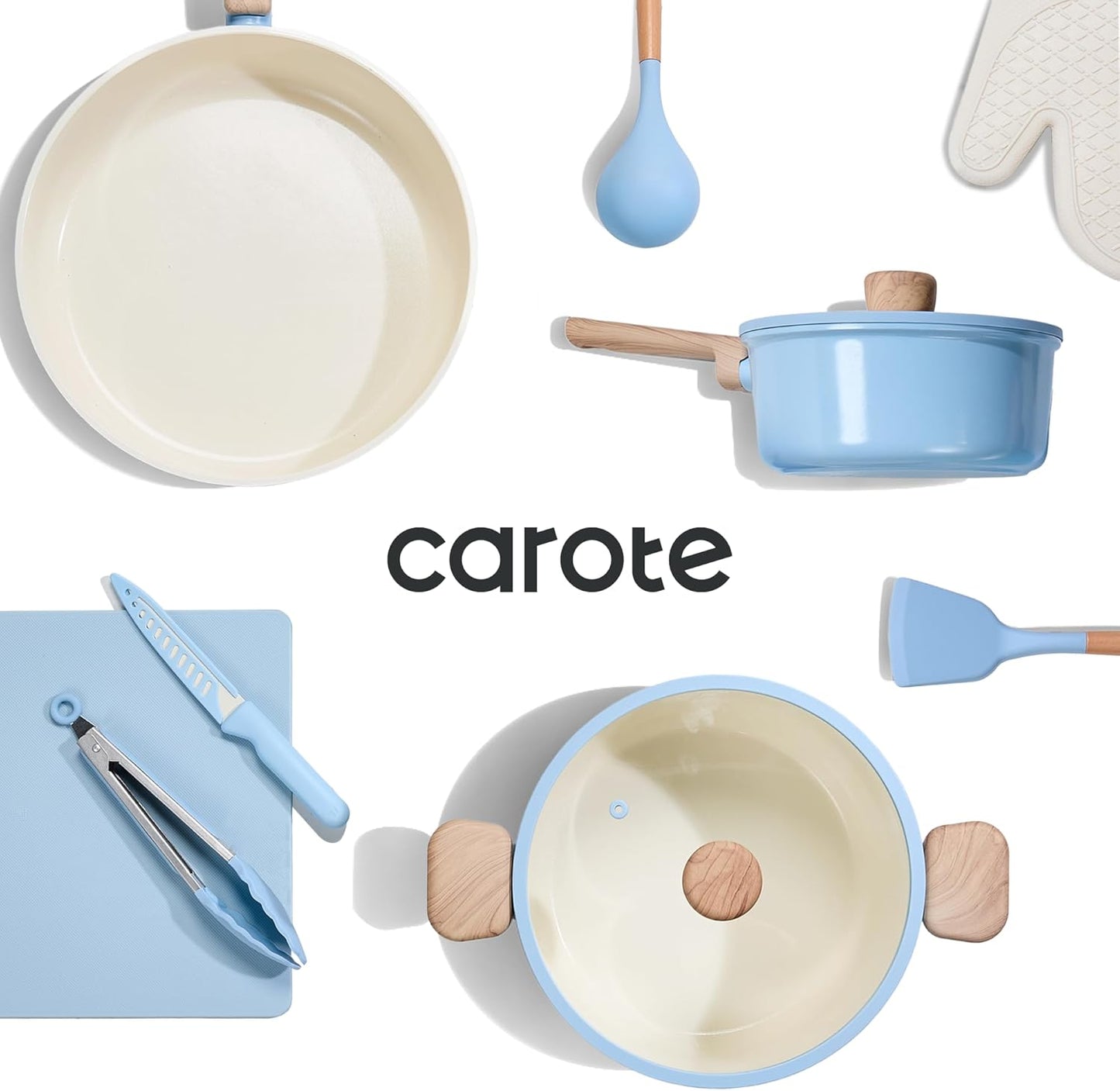CAROTE 24pcs Ceramic Cookware Set, Pots and Pans Non Stick Kitchen Coo