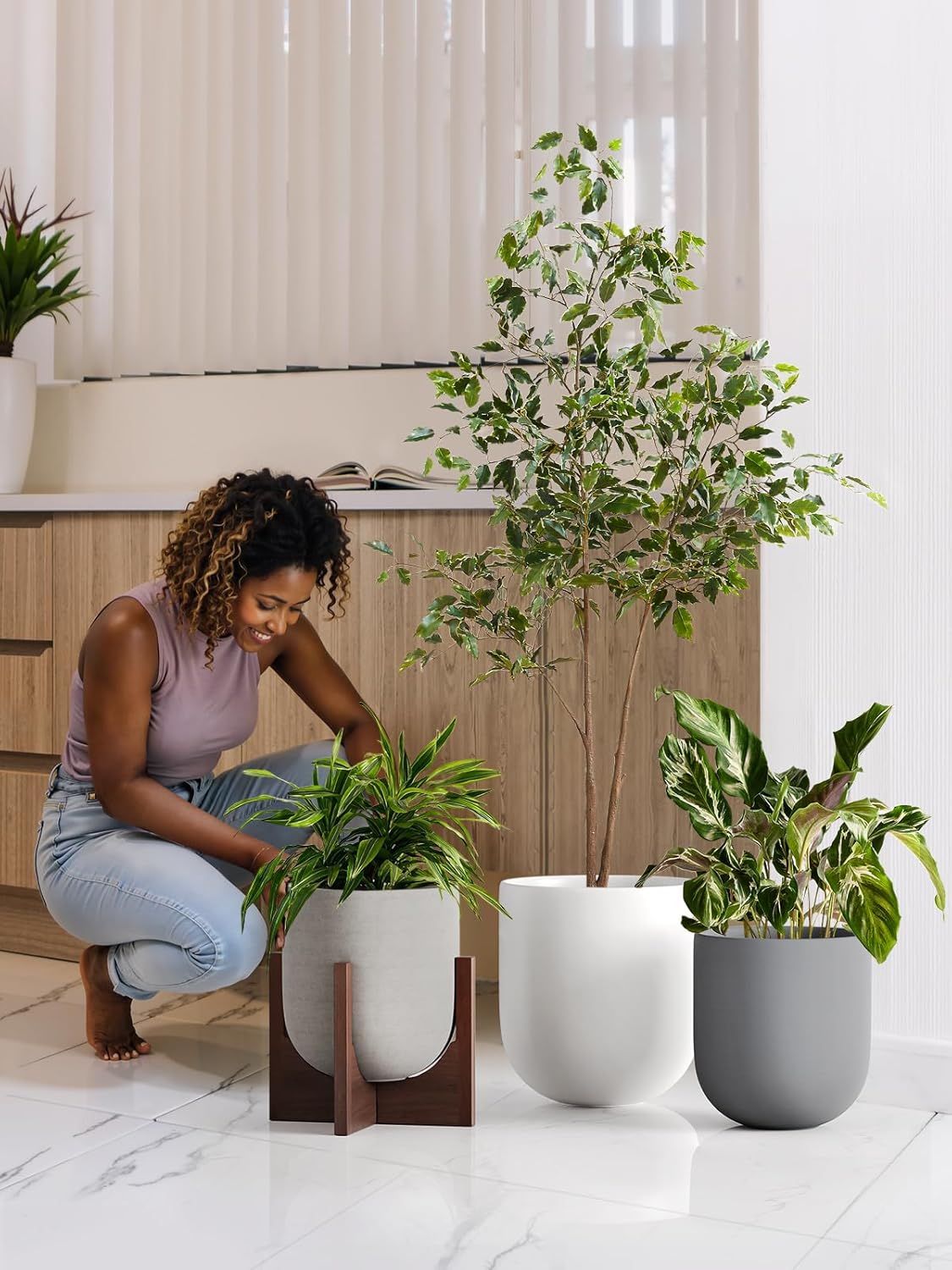 LE TAUCI 10 Inch Plant Pot, Ceramic Pots for Plants with Drainage Hole