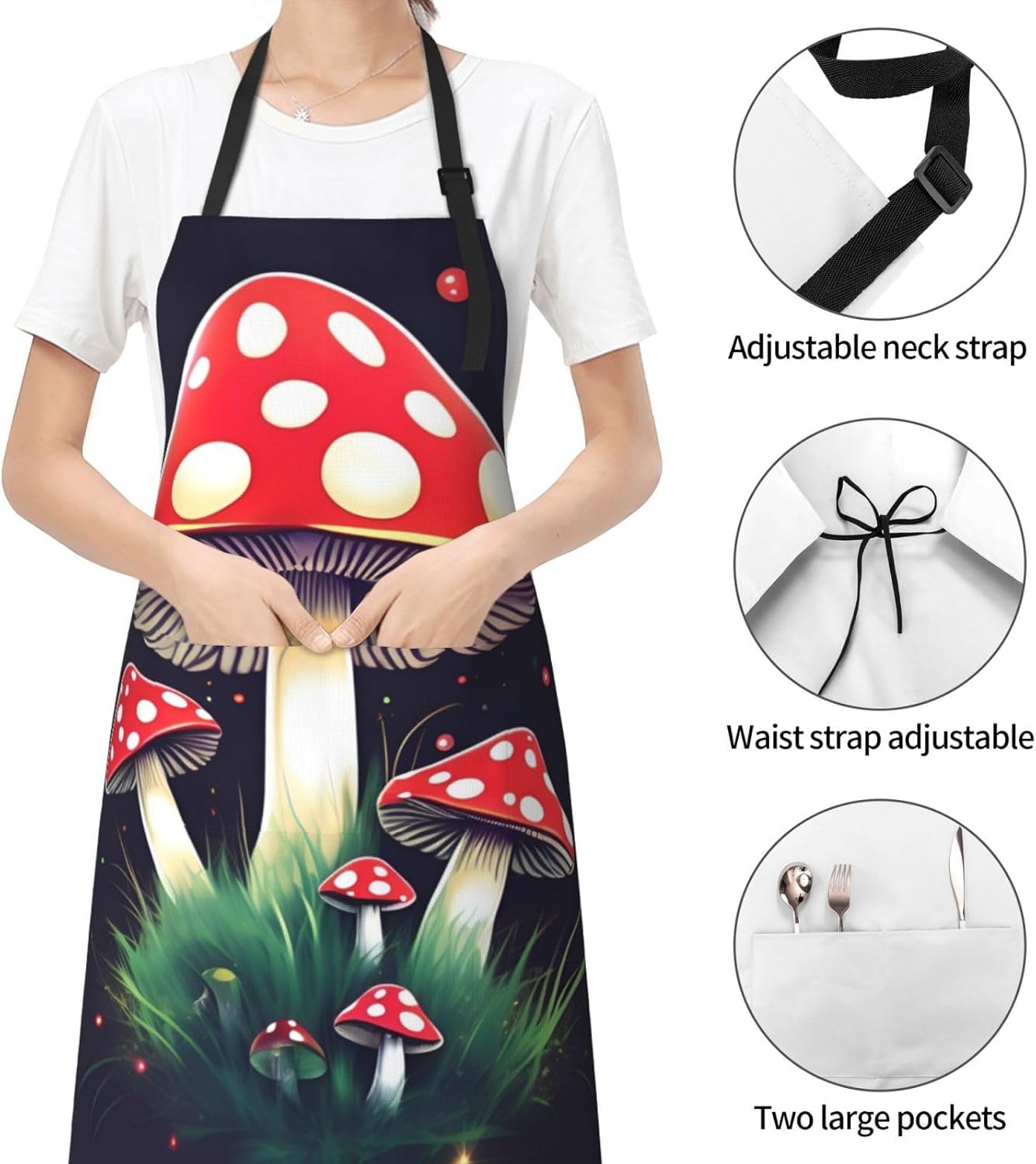 Magic Mushrooms Print Laundry apron 28x33 In Waterproof Kitchen Apron with Pockets for Cooking Baking