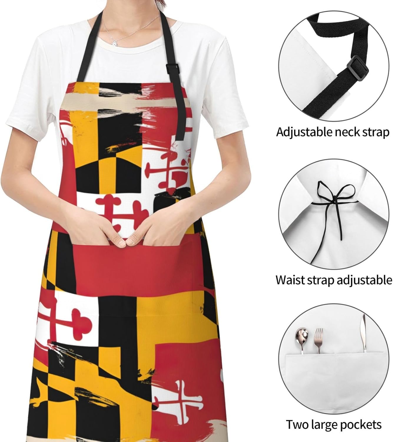 maryland flag Print 28x33 In Adult Kitchen Apron with Pockets Versatil