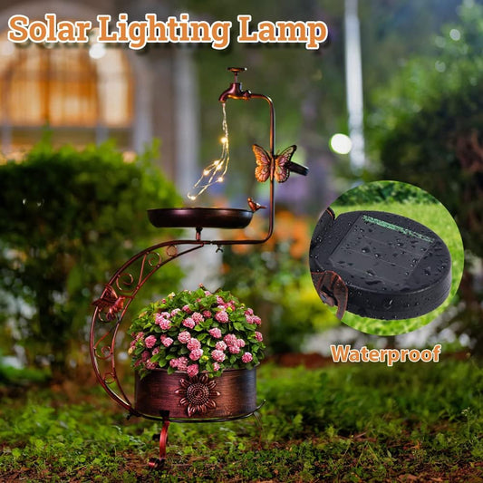DREAMYSOUL Solar Bird Baths for Outdoors, Metal Birdbath with Flower Planter Pedestal, Antique Copper Bird Bath with Solar String Light for Garden, Yard, Patio Decor 36" Height