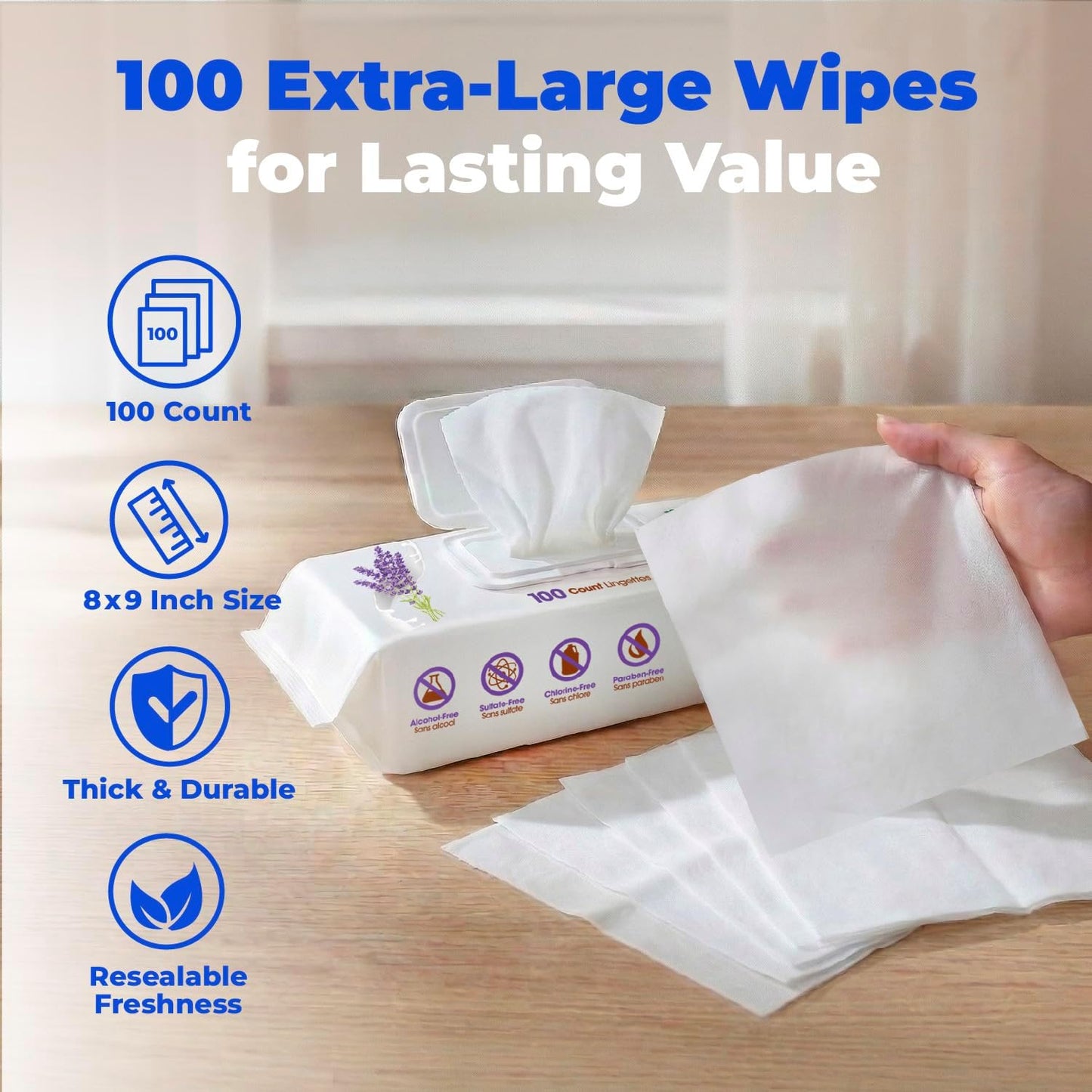 Best Pet Supplies 8" x 9" Large Dog Wipes - Cleaning and Deodorizing f