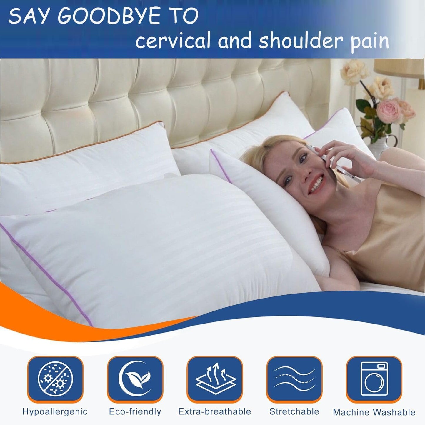 Pillows King Size Set of 2,Breathable Hotel Collection Bed Pillows for Sleeping Medium Soft Down Alternative Microfiber Filled,20 x 36 Inches