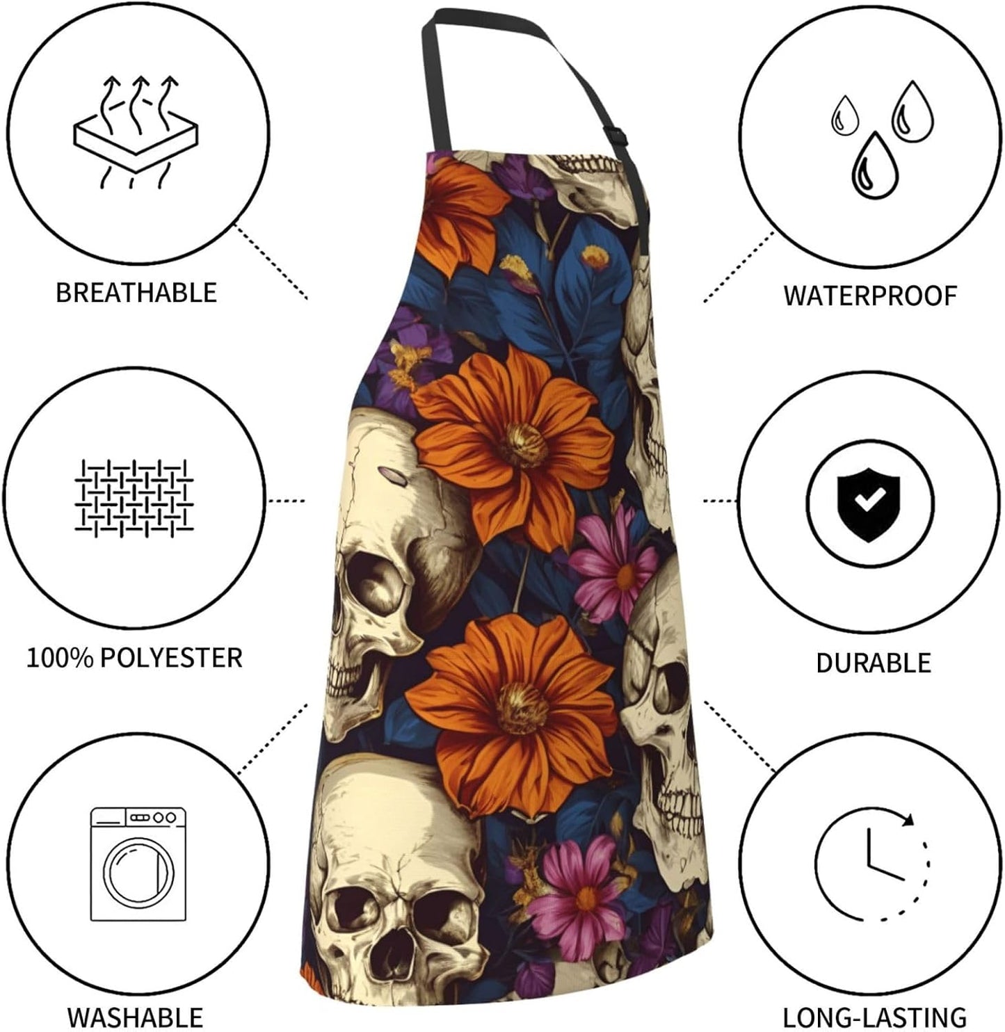 YANYU skull Print 28x33 In Kitchen Apron Stylish Chef Apron with Pocke