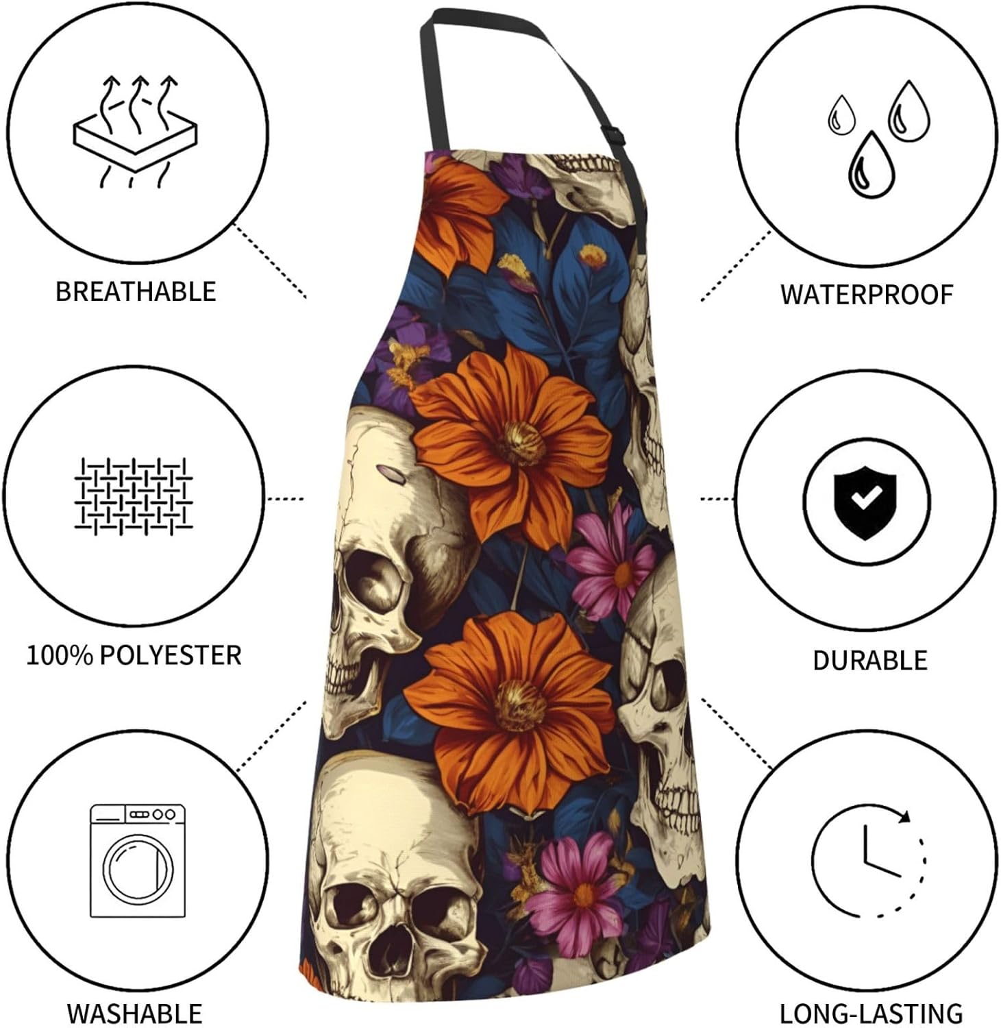 YANYU skull Print 28x33 In Kitchen Apron Stylish Chef Apron with Pocke