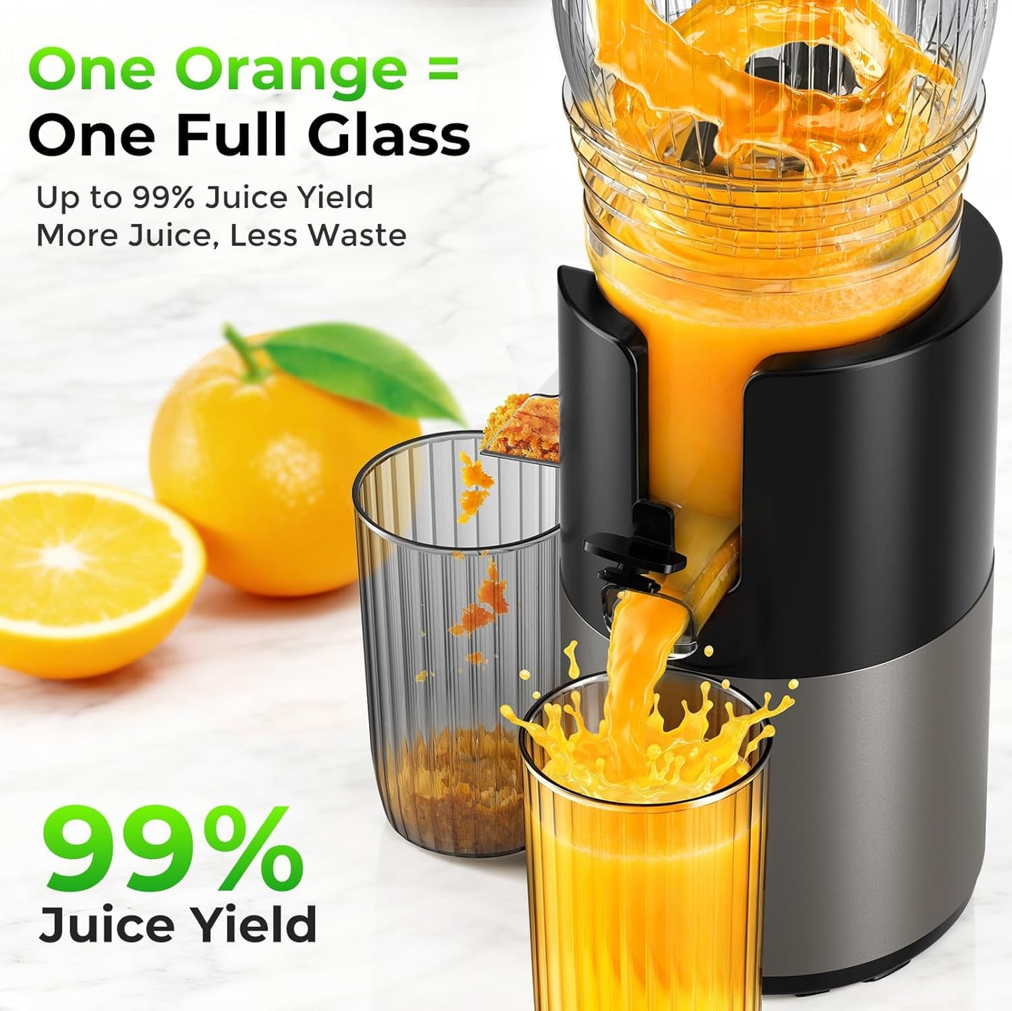 Juicer Machines with 5.8" Large Feed Chute, Slow Masticating Cold Press Juicer for Whole Fruits & Vegetables, Easy to Clean Design, High Juice Yield Home Juicer for Daily Wellness