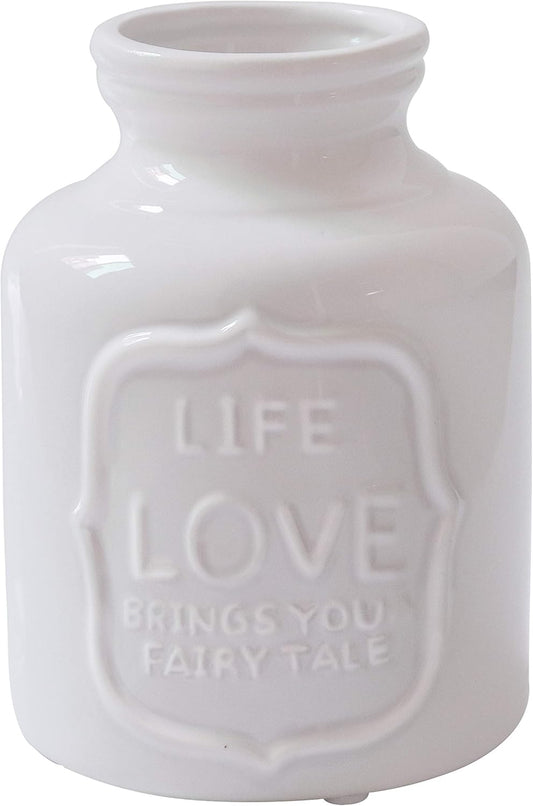 Soyizom White Rustic Ceramic Vases Farmhouse French Decorative Floral Vase Flower Arranging Pottery Vase Vintage Milk Can Planter Pot for Tabletop, Kitchen, Office,Living Room Decoration