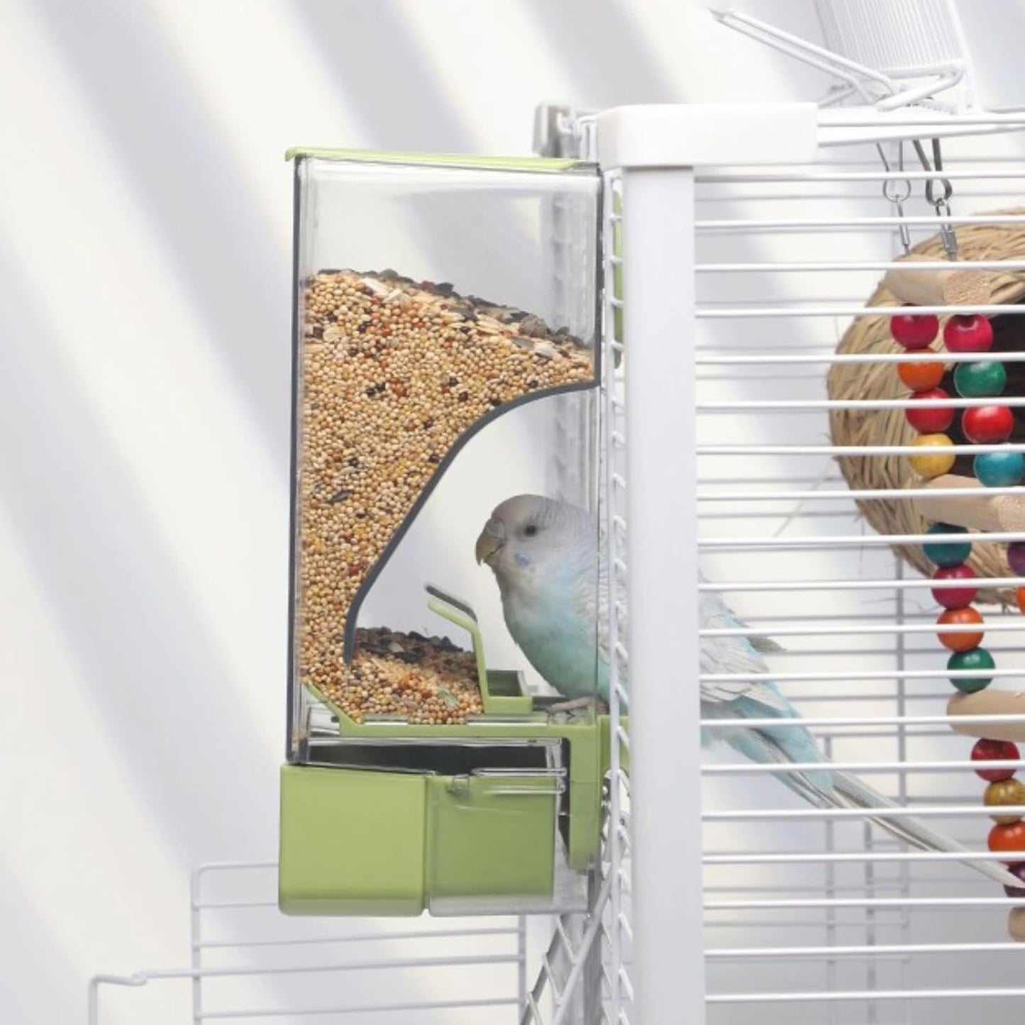 Automatic Bird Feeder, Bird Cage Feeder with Perch for Parakeet Canary