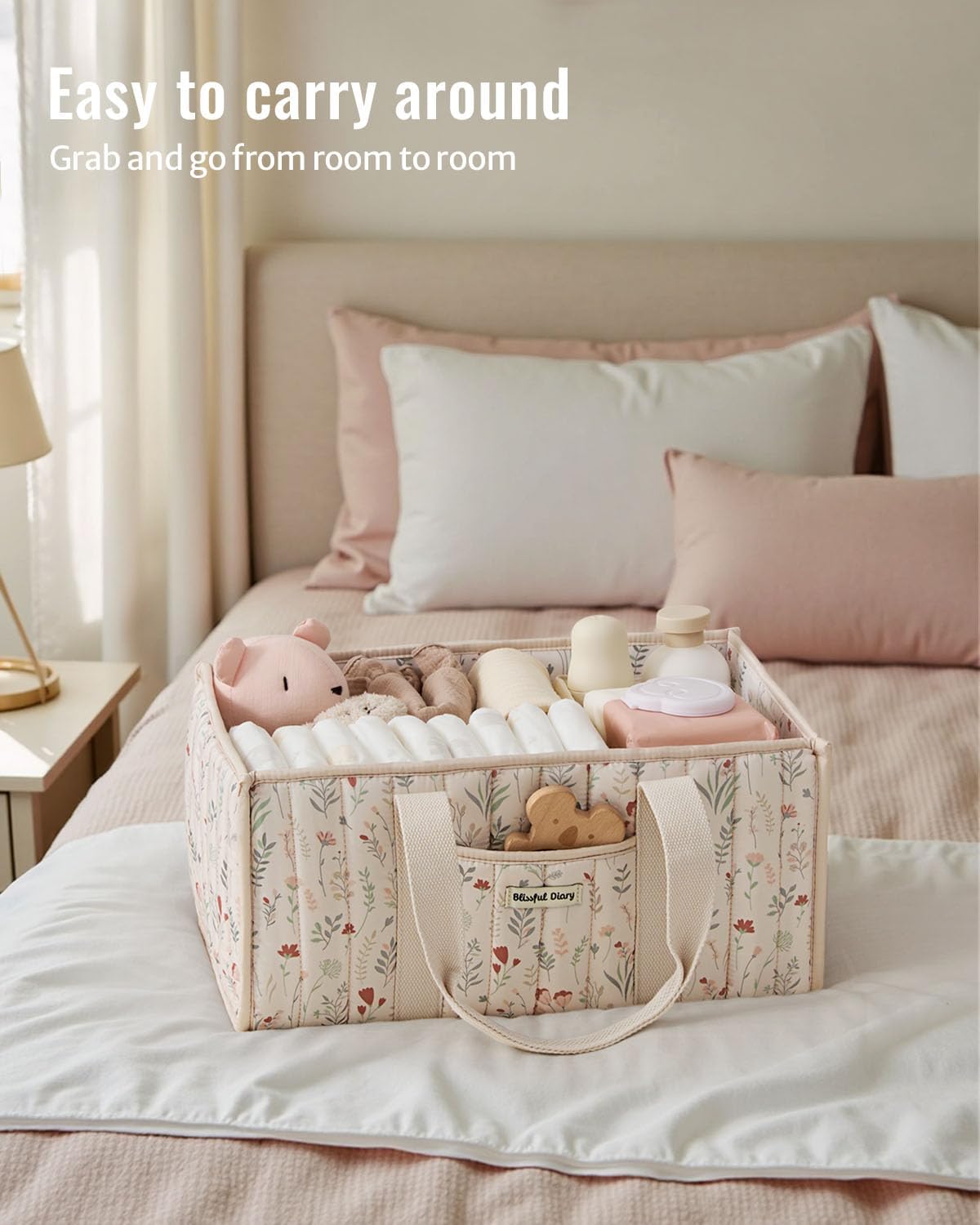 Blissful Diary Floral Diaper Caddy Organizer, Stylish Nursery Storage 