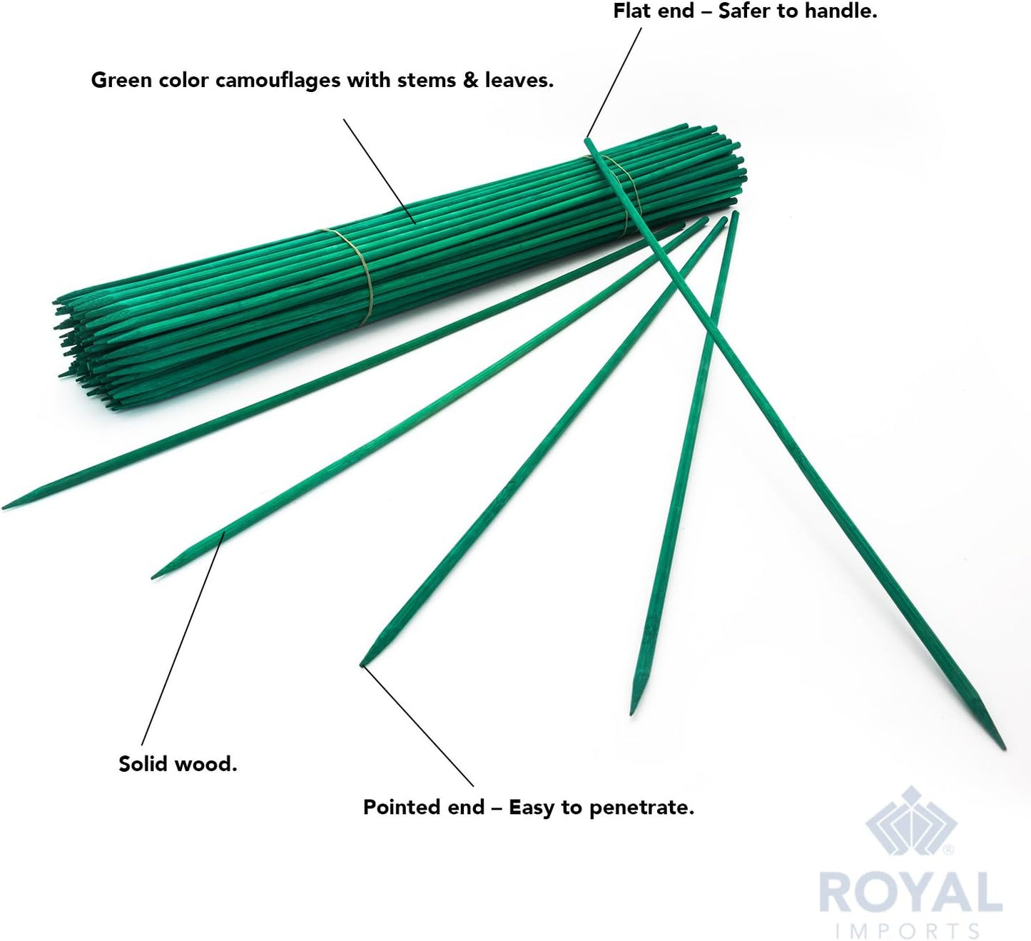 Royal Imports Green Wood Plant Stake, Bamboo Floral Gardening Sturdy Support Picks, Wooden Sign Posting Potted Garden Orchid Sticks (12 Inch - 25 Pcs)