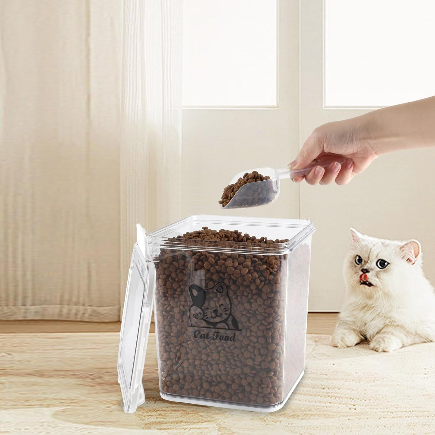 Cat Food Storage Container|Airtight Cat Food Container with Spoon |5.8lbs Pet Food Storage Container|Hold Up to Cat Food Storage Containers|Portable Cat FoodStorage Containers for Travel| BPA Free
