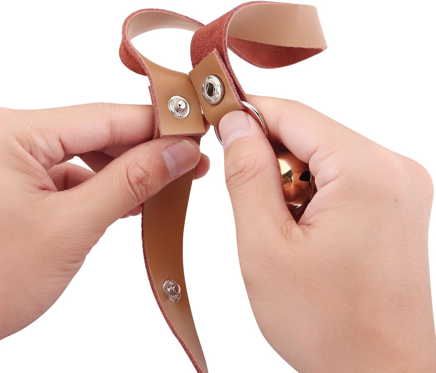 Leather Dog Doorbells for Door Knob, Adjustable Brass Potty Training B
