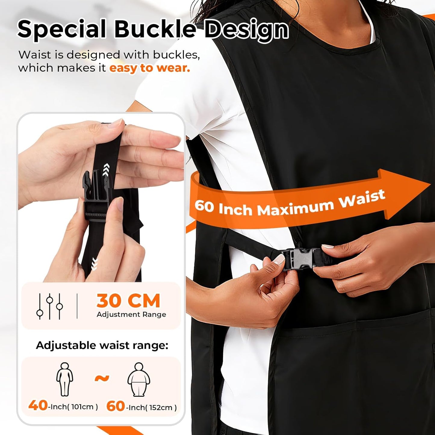 Cobbler Apron with Side Release Buckle for Women Men, Sleeveless Hairdresser Server Smock Jacket for Work Kitchen Garden Art, 4 Pockets Barber Aprons Vest Fast Drying Polyester for Cleaning Painting