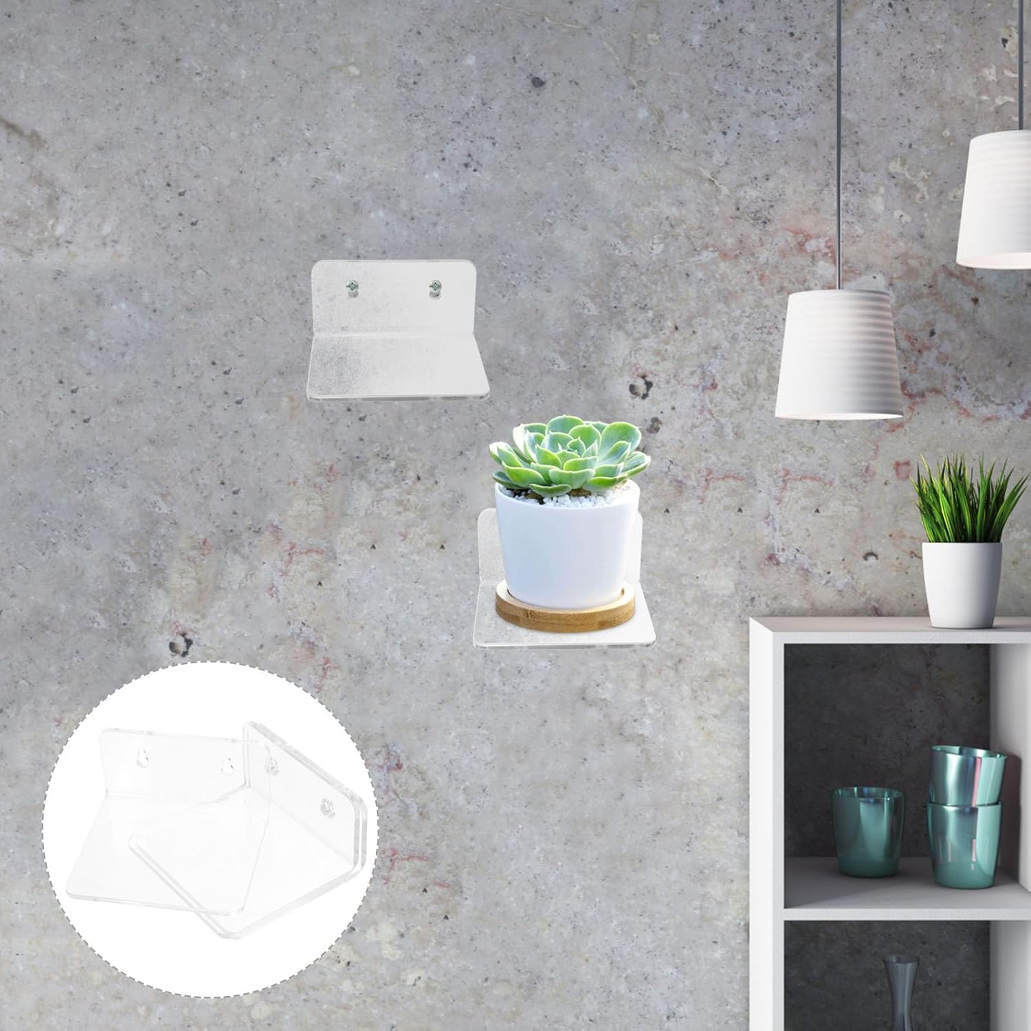 Wall Planter Display Rack Acrylic Floating Shelf Adhesive Small Window