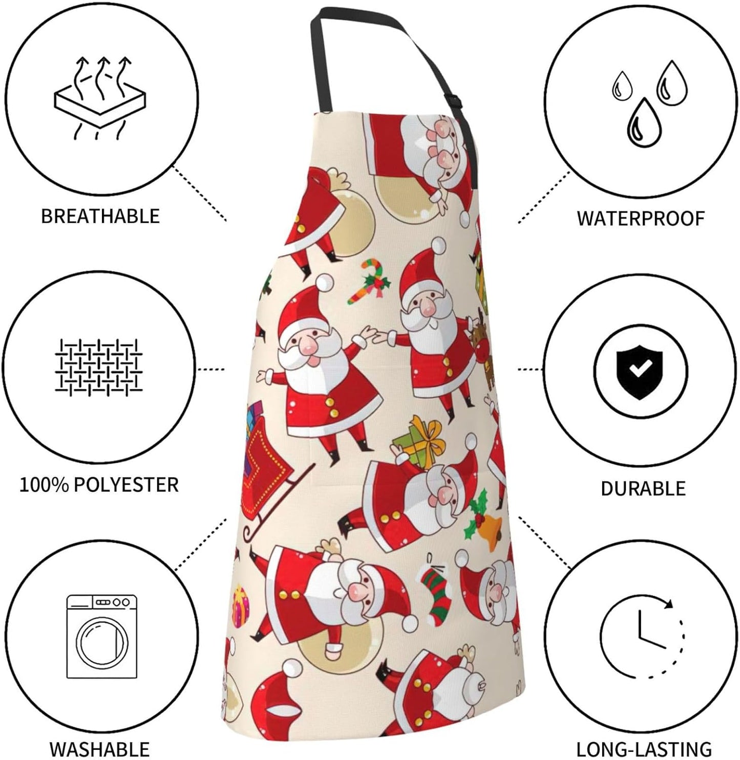 Christmas Cartoon Santa Claus print Waterproof apron with pocket adjustable cooking apron for adult kitchen bibs to bake