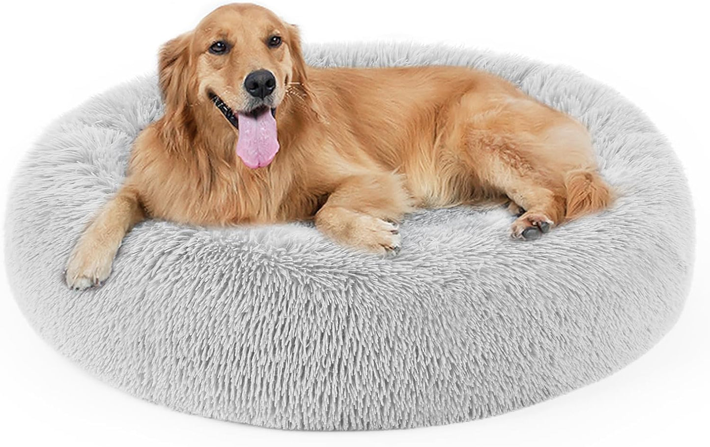 Dog Bed, Cat Calming Bed, Faux Fur Pillow Pet Donut Cuddler Round Plus