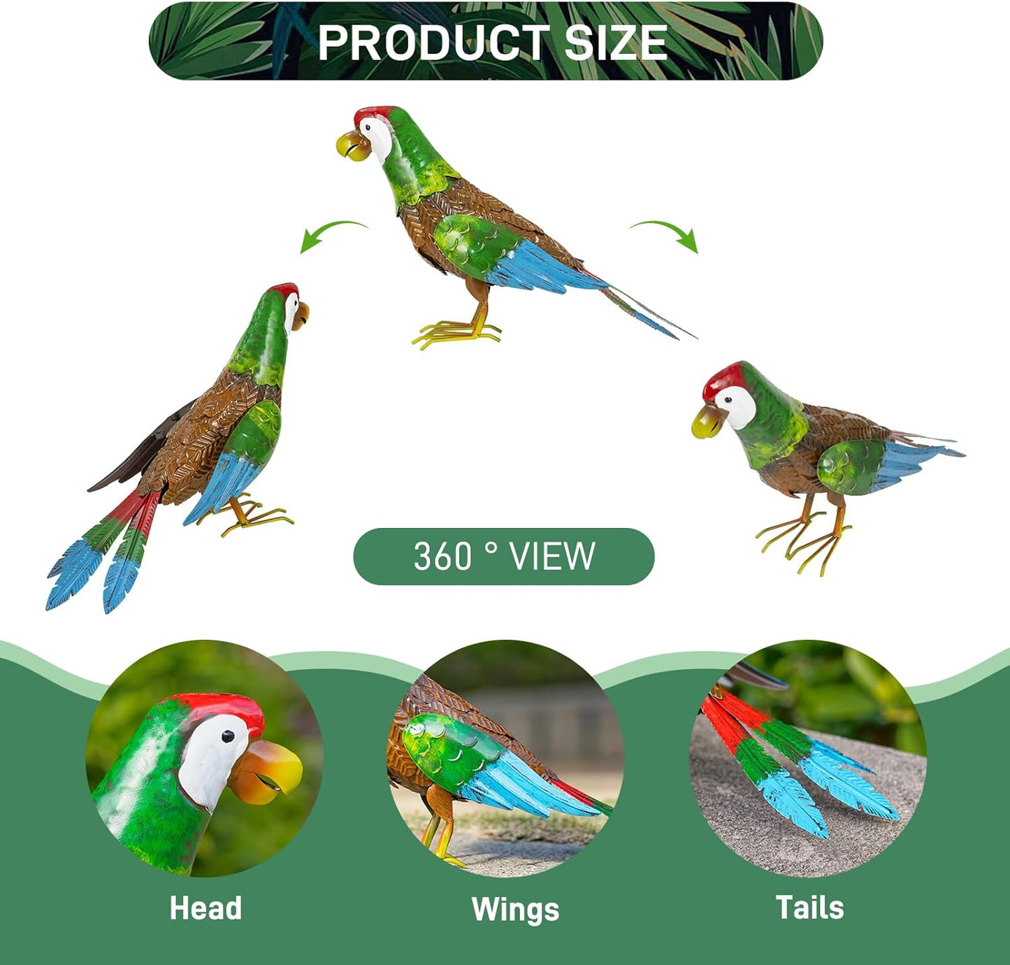 Metal Parrot Garden Statues Outdoor Decor, Parrot Outdoor Sculptures Yard Art Decoration for Patio Lawn Fence Backyard, Gift for Women Moms Grandmas