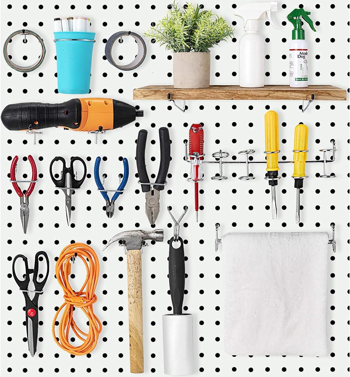 165pcs Metal Hanging Organizer Set, Waterproof Hooks and Storage Boxes for 1-inch Gutter Spacing, Tool Hanging Kit with Hammer, Brush, Drill, Screw for Garage, Warehouse, Garden Use