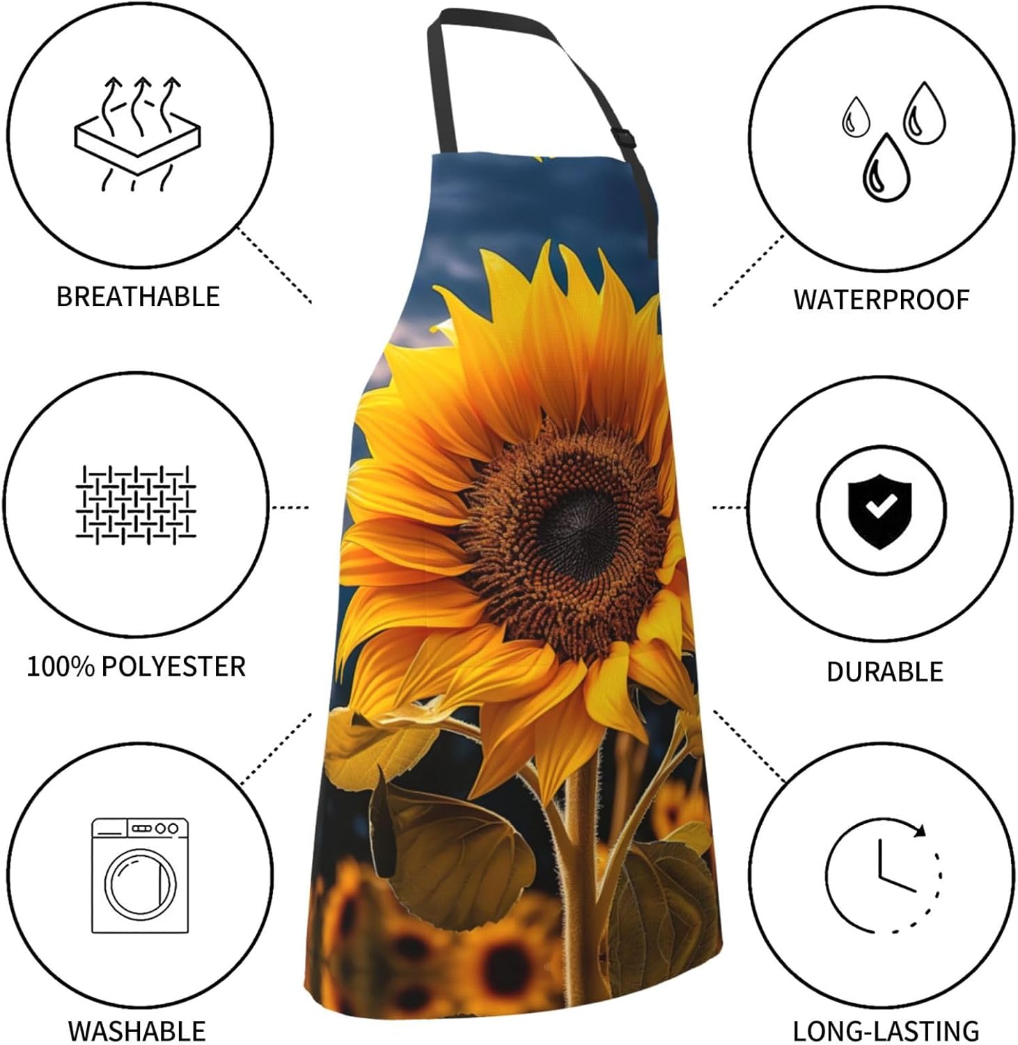 Beautiful sunflower 2 print Waterproof chef's apron with pocket apron 